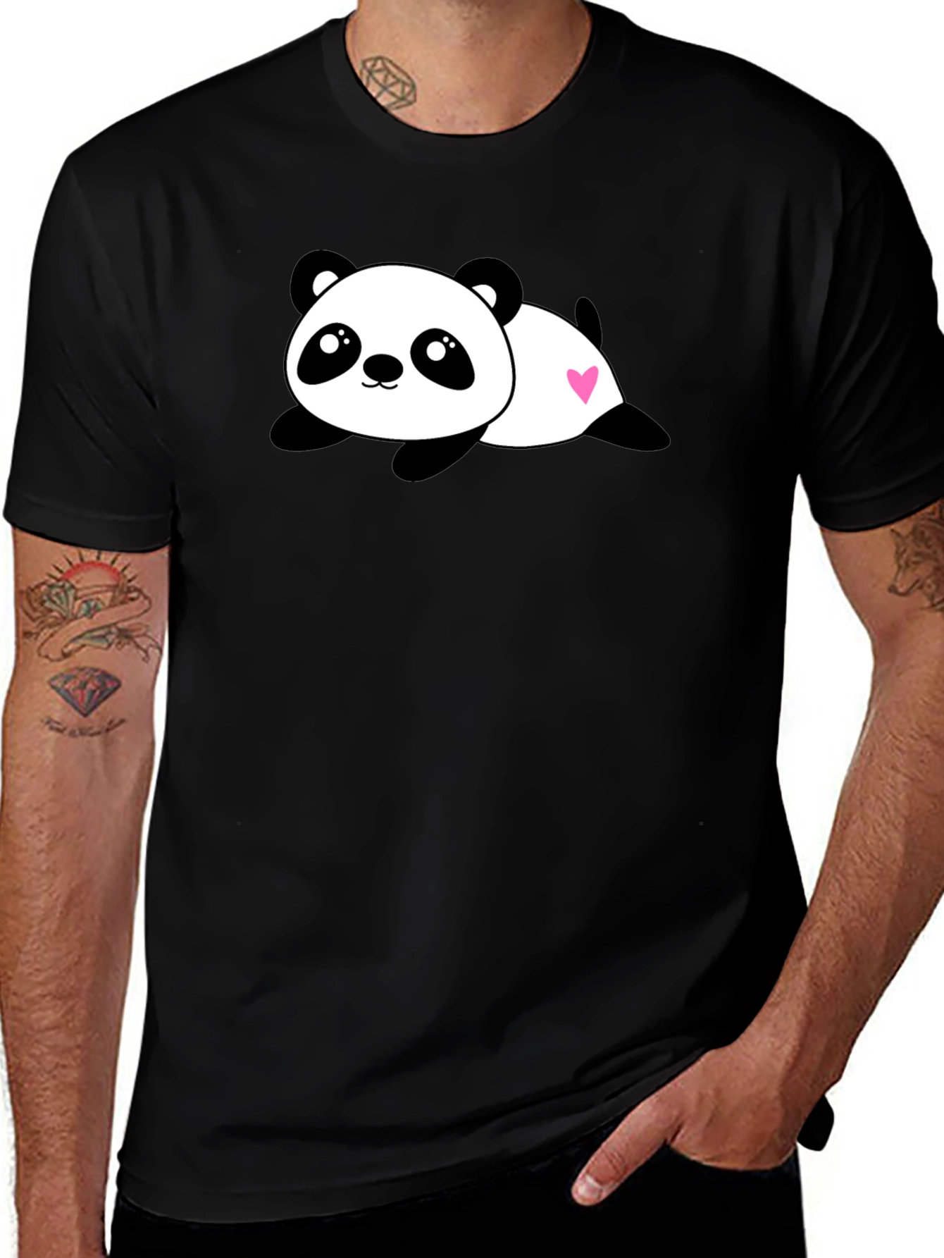Variant 10 of Cute Panda Heart Graphic Black T-Shirt
