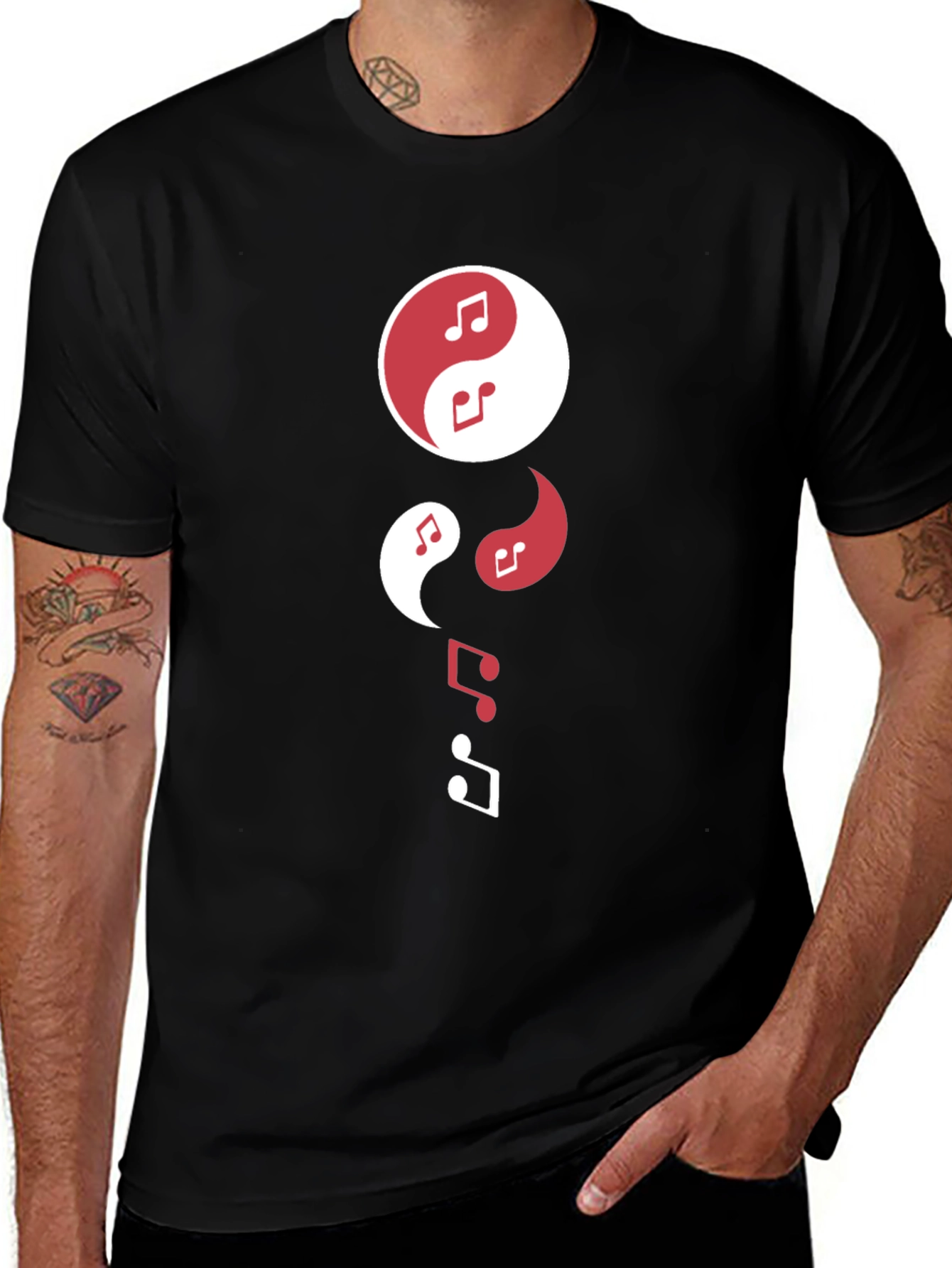 Variant 3 of Yin Yang Music Notes Graphic Tee - Stylish Black T-Shirt