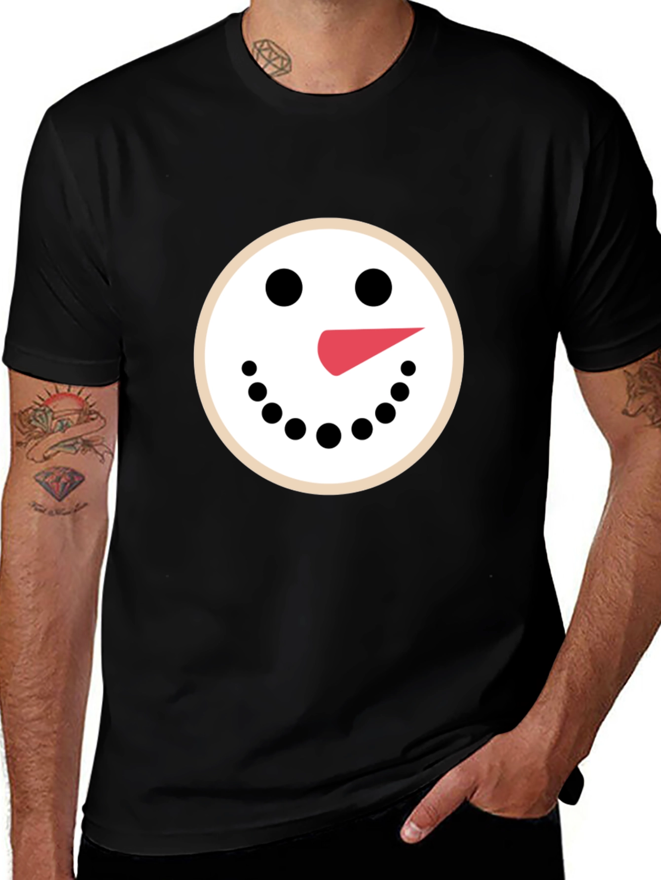 Variant 8 of Snowman Face Black T-Shirt - Festive Holiday Apparel