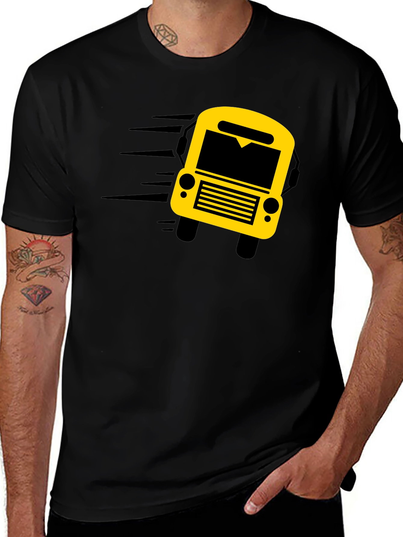Black Graphic Tee: School Bus Design