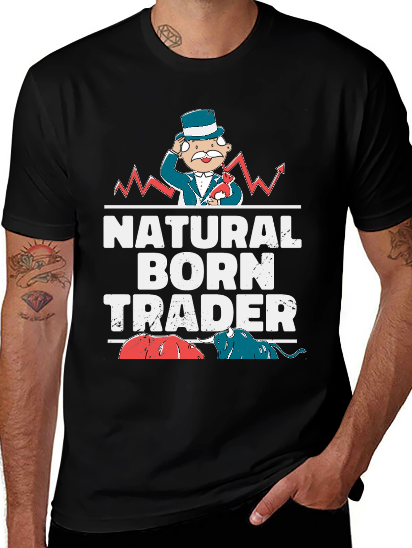 Variant 17 of Natural Born Trader T-Shirt - Stock Market Bull & Bear