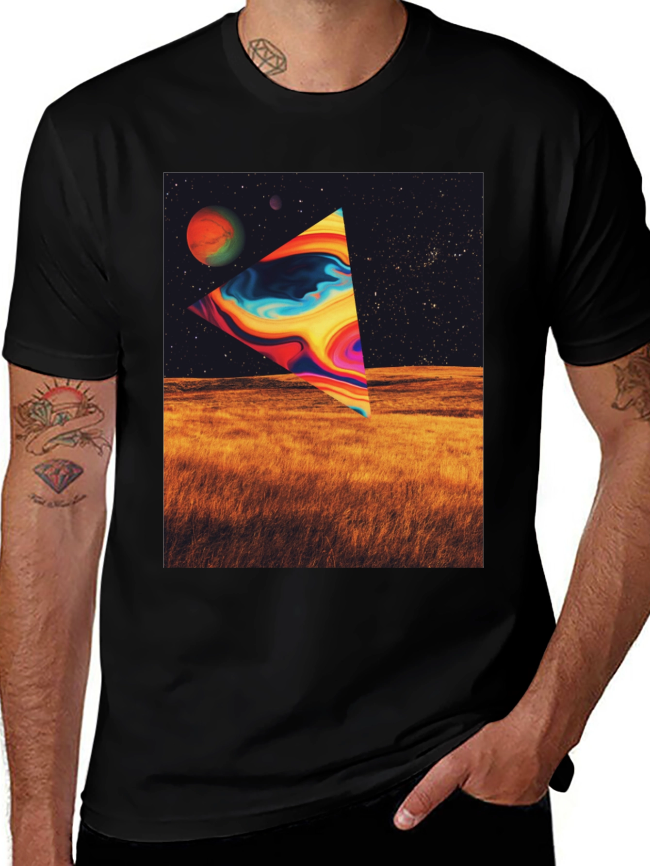 Variant 24 of Cosmic Triangle Graphic T-Shirt - Black