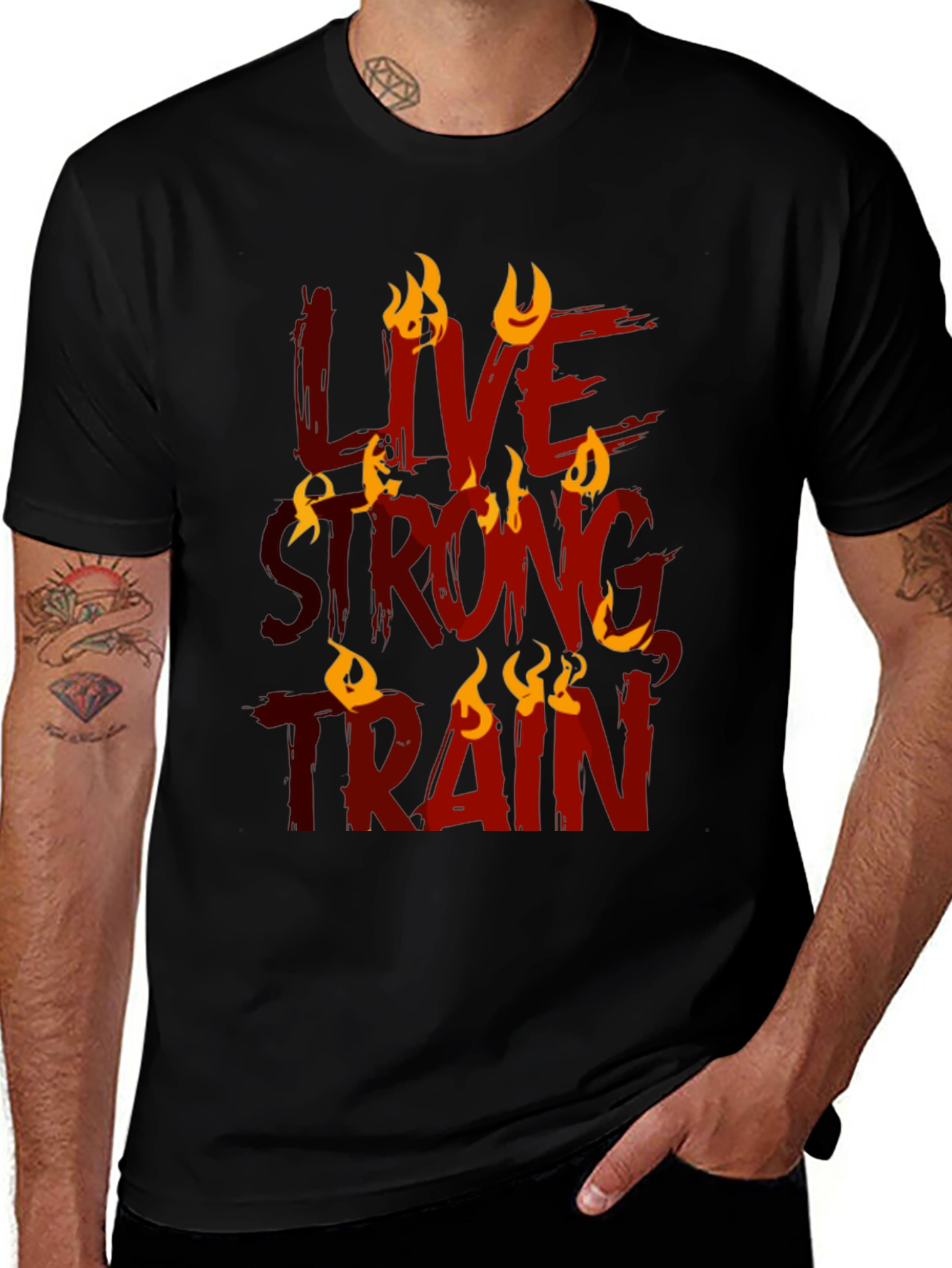 Variant 20 of Live Strong Train Graphic Tee - Black Cotton Blend