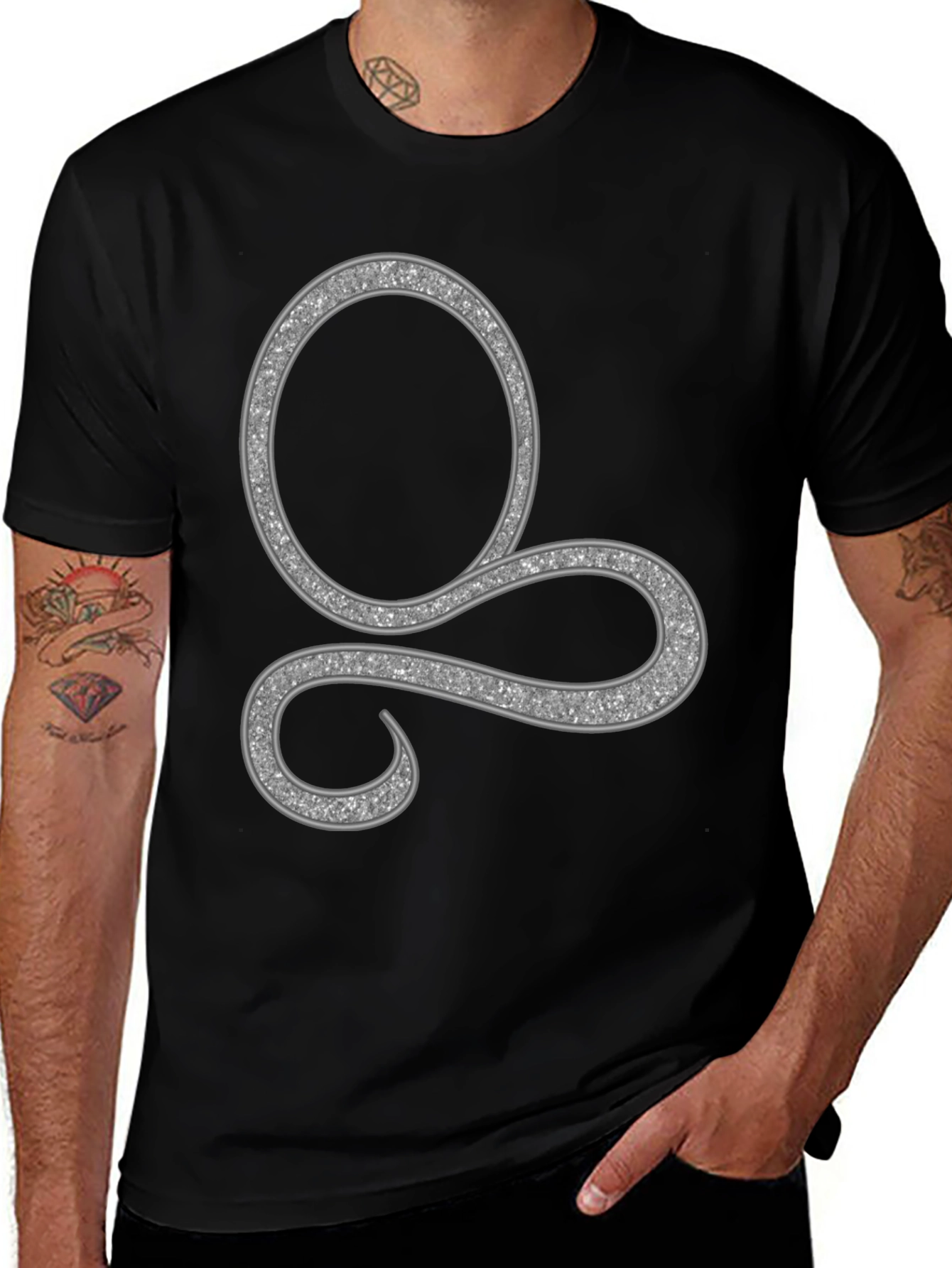 Stylish Black Tee with Silver Swirl Design