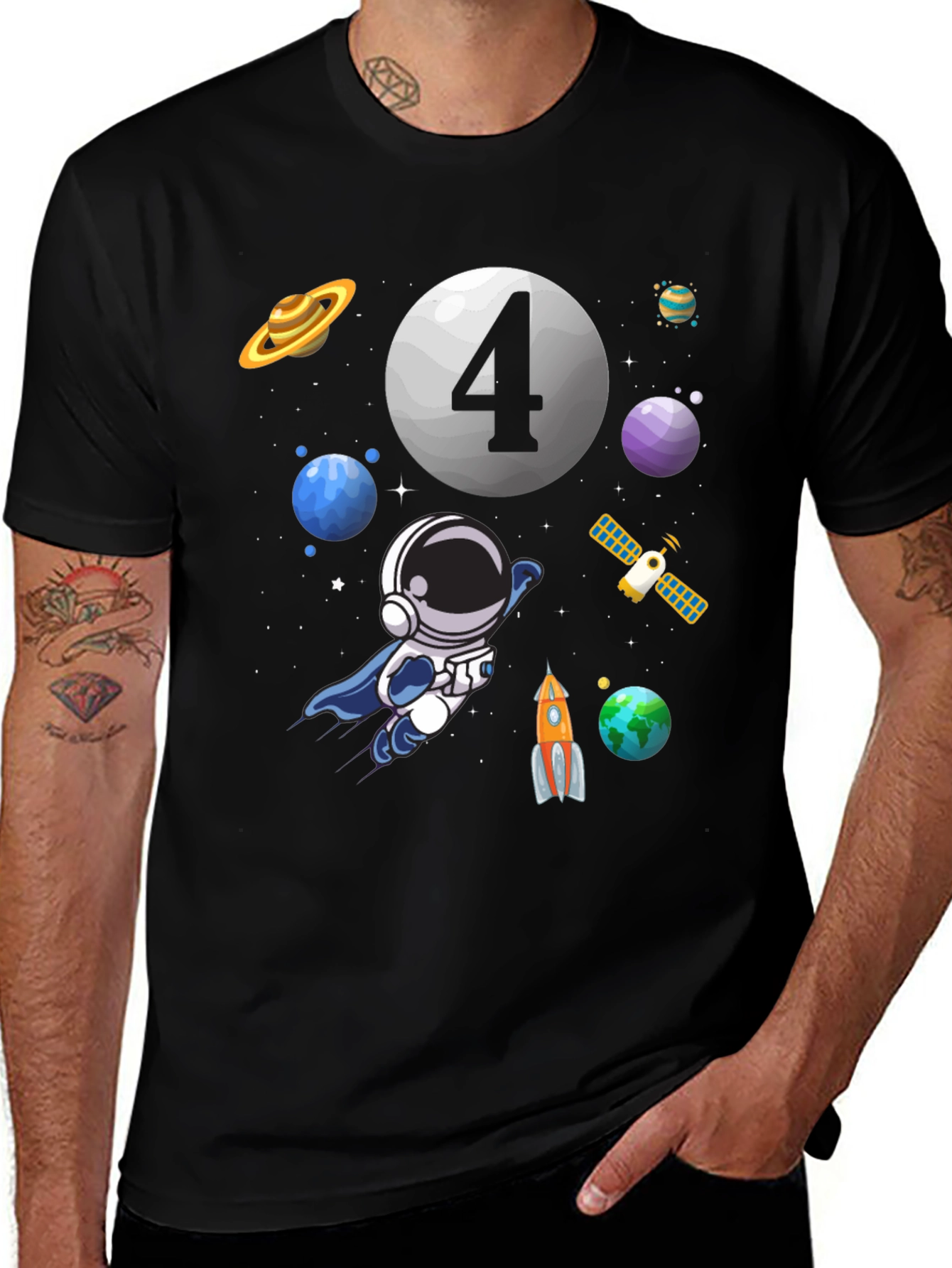 Variant 20 of Astronaut Number 4 Birthday Black T-Shirt