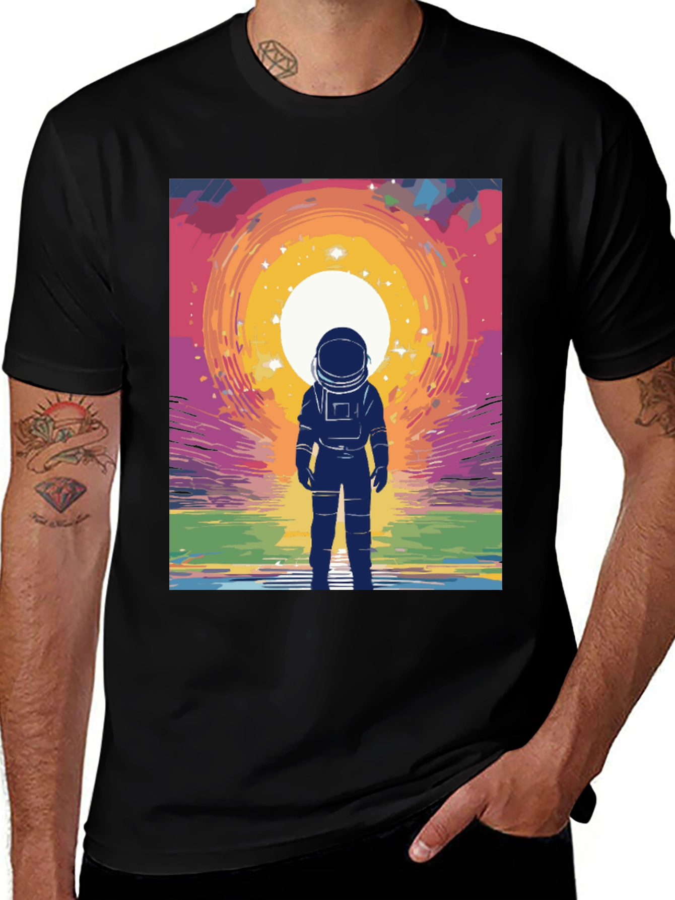 Variant 6 of Astronaut Space Art T-Shirt - Black