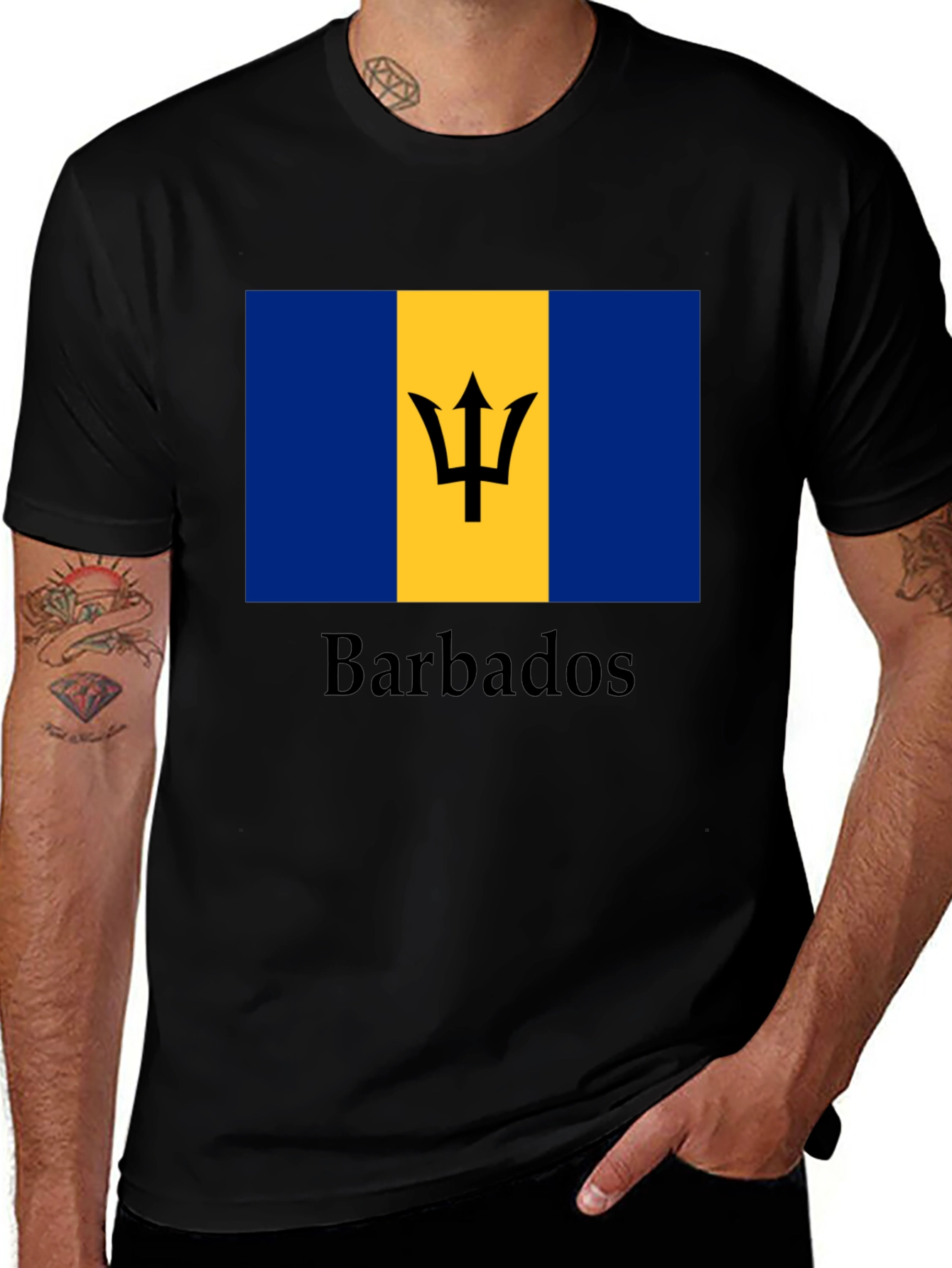 Barbados Flag Graphic T-Shirt - Black