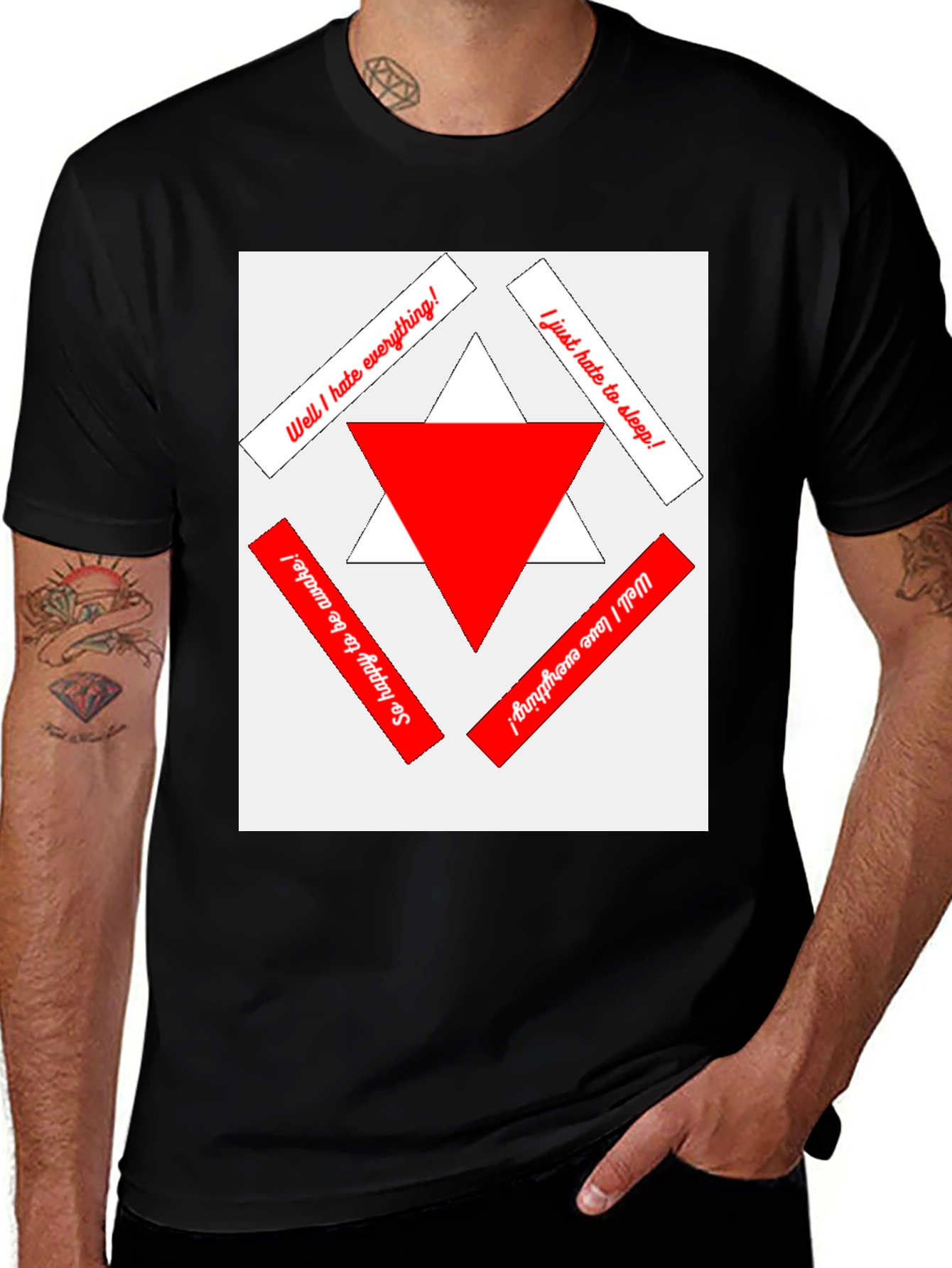 Variant 4 of Unique Graphic Tee - Contrasting Triangles & Quirky Quotes