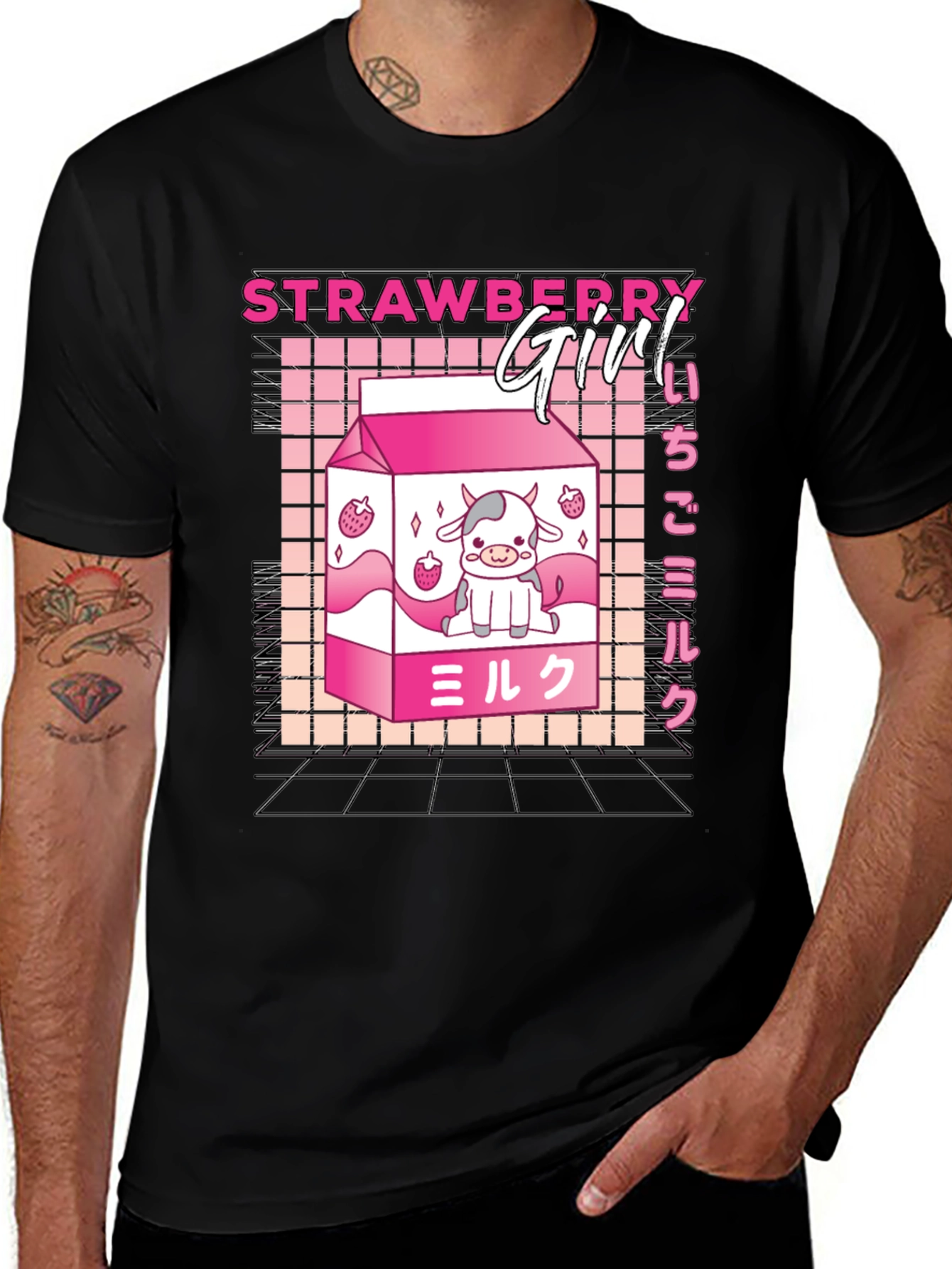 Strawberry Milk Girl T-Shirt Anime Cow Print