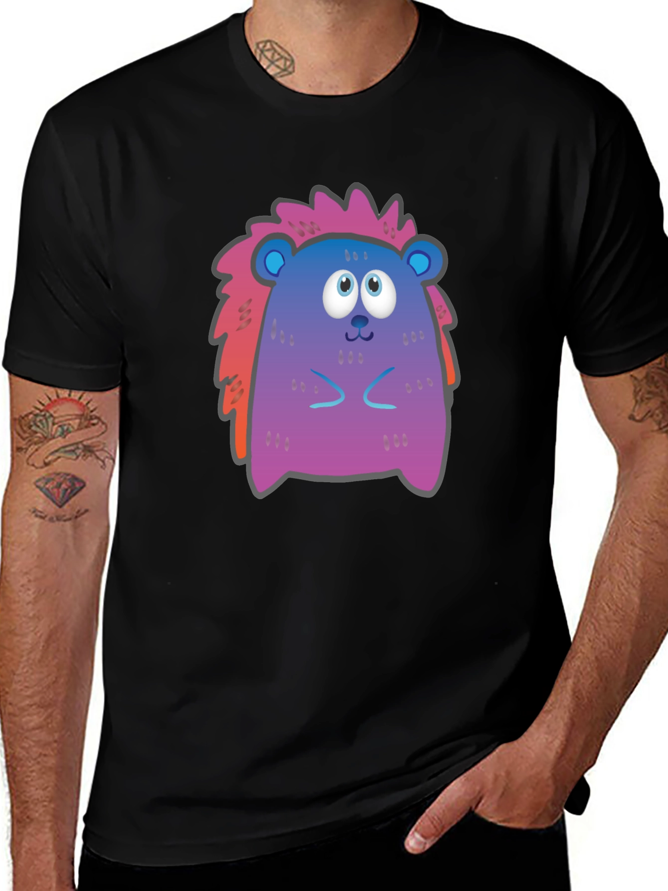 Variant 30 of Cute Cartoon Hedgehog Black T-Shirt