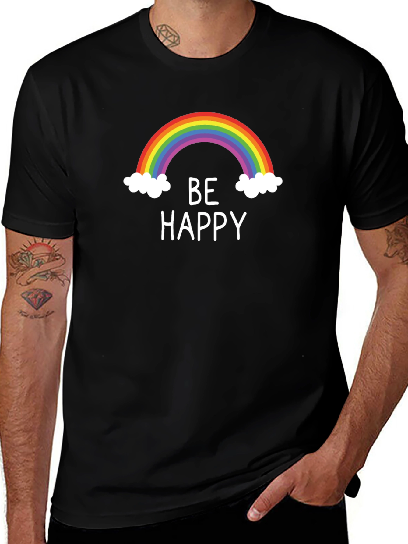 Variant 12 of Be Happy Rainbow Graphic Tee - Soft Cotton Comfort