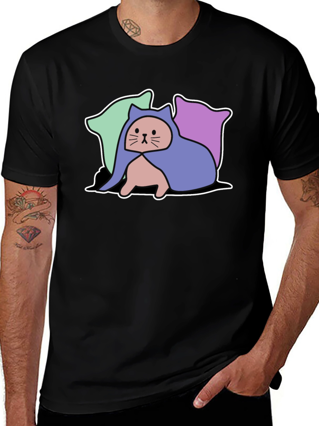 Variant 17 of Hooded Cat Tee - Whimsical Graphic T-Shirt