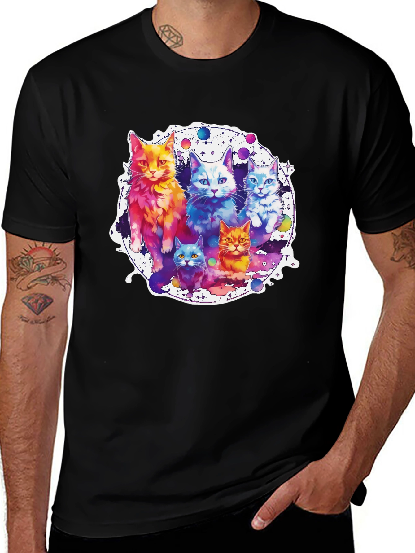 Variant 29 of Cosmic Cats T-Shirt - Colorful Galaxy Kitten Tee