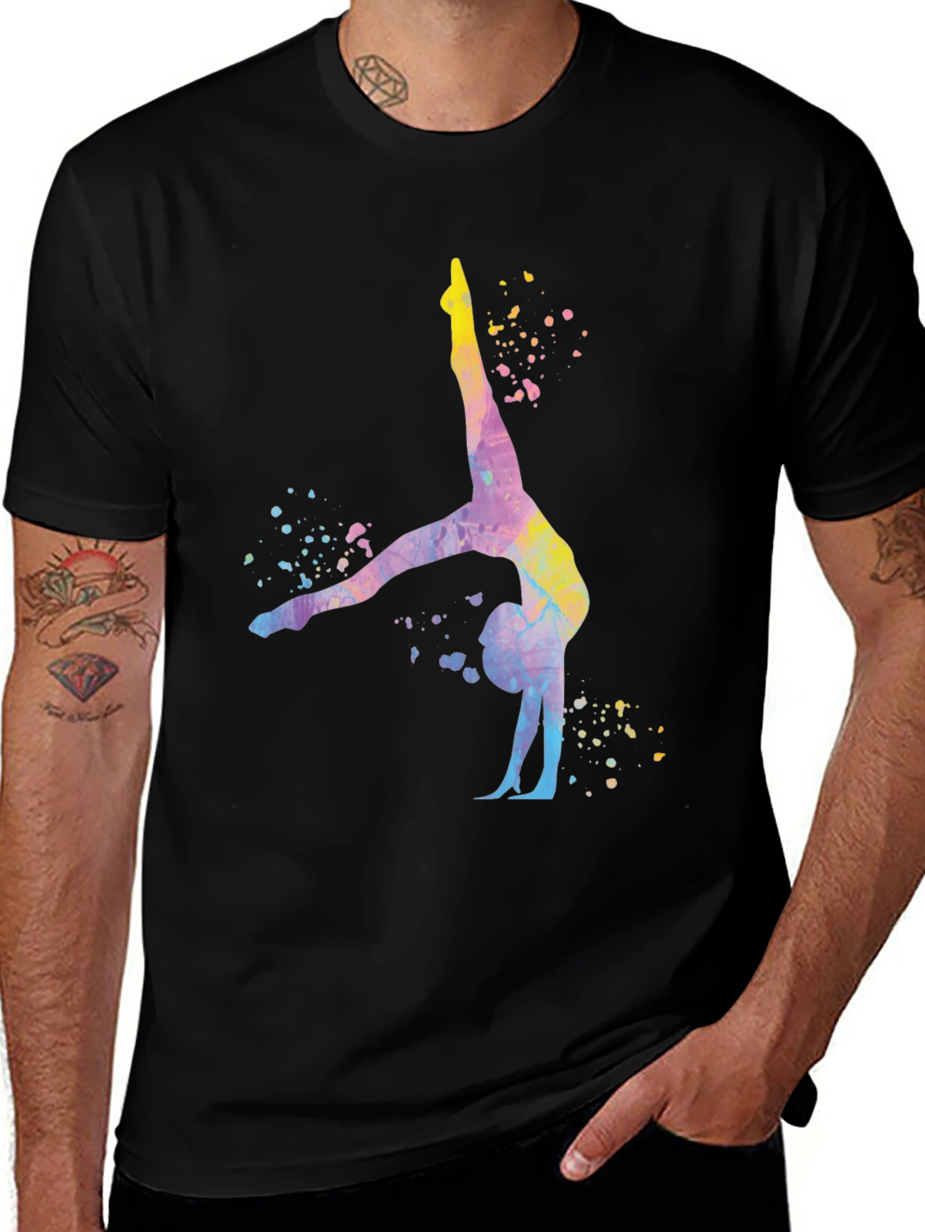 Variant 4 of Gymnast Watercolor Graphic Black T-Shirt