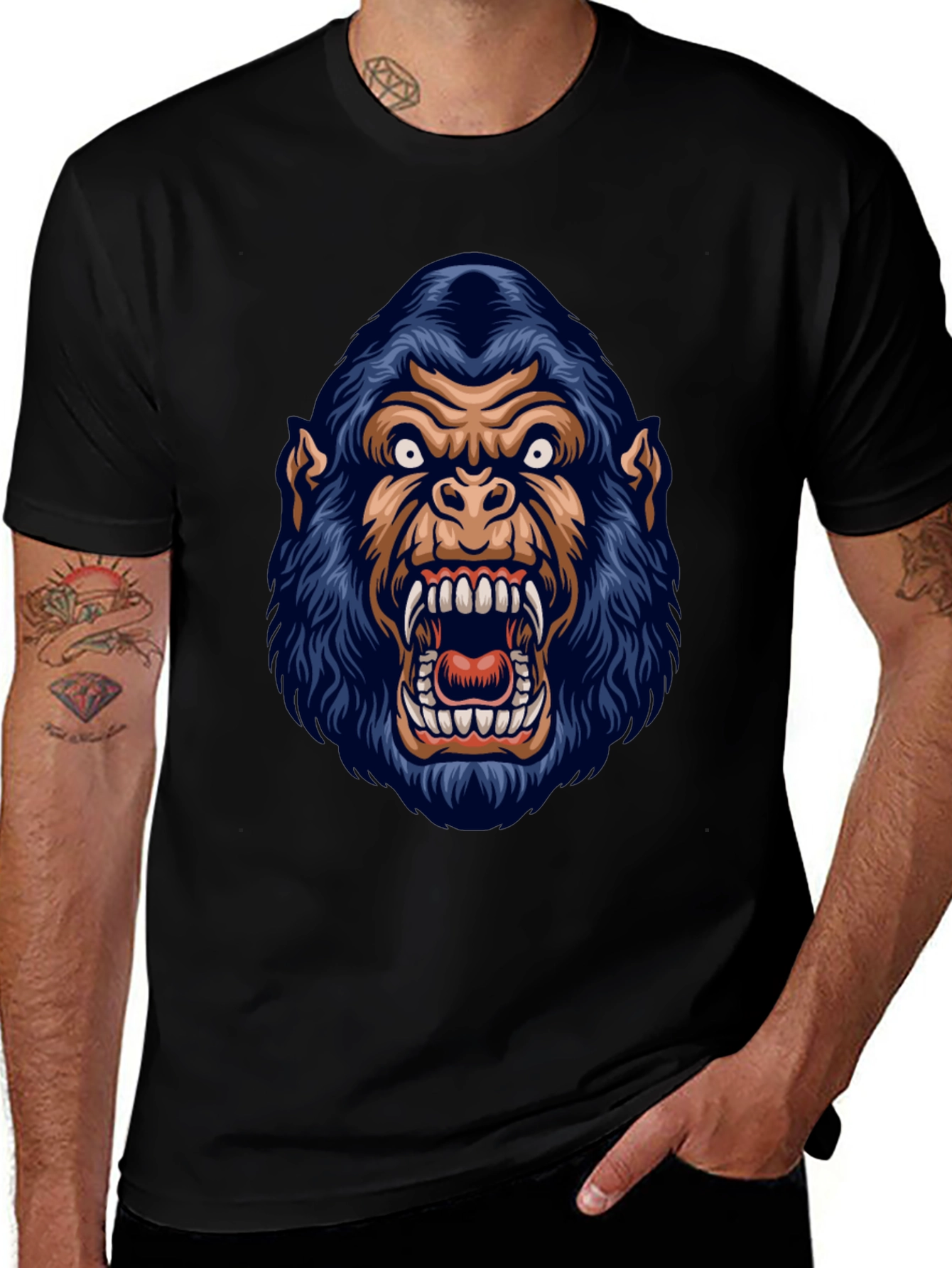 Variant 6 of Men's Black Gorilla Graphic Print T-Shirt