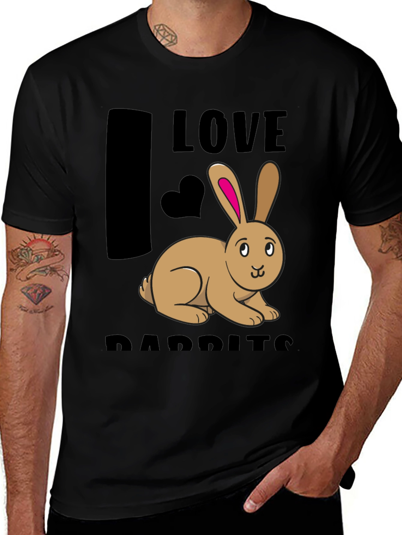 Variant 11 of I Love Rabbits Black Graphic T-Shirt