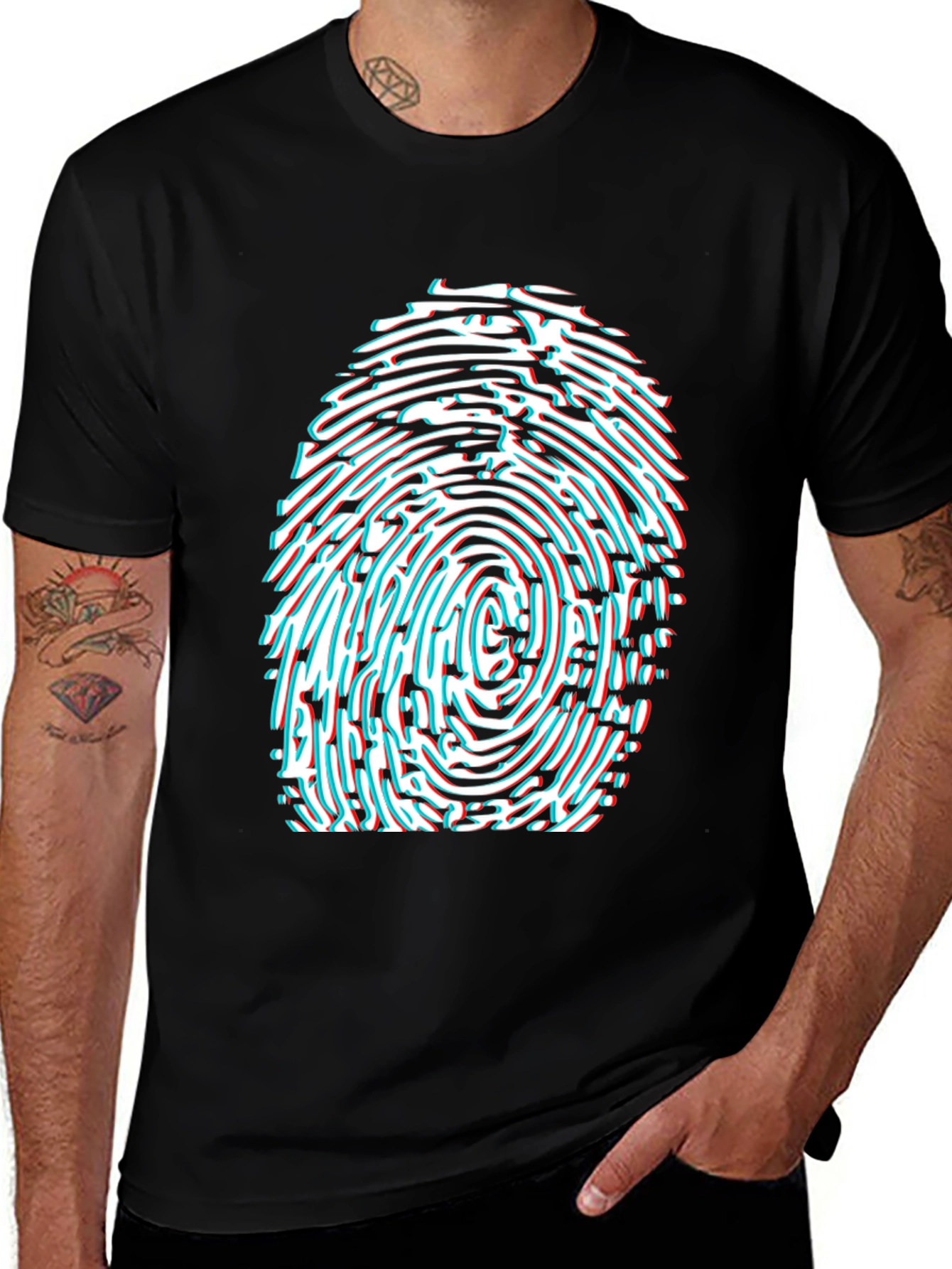 Variant 15 of Fingerprint Graphic Tee - Black Cotton Blend