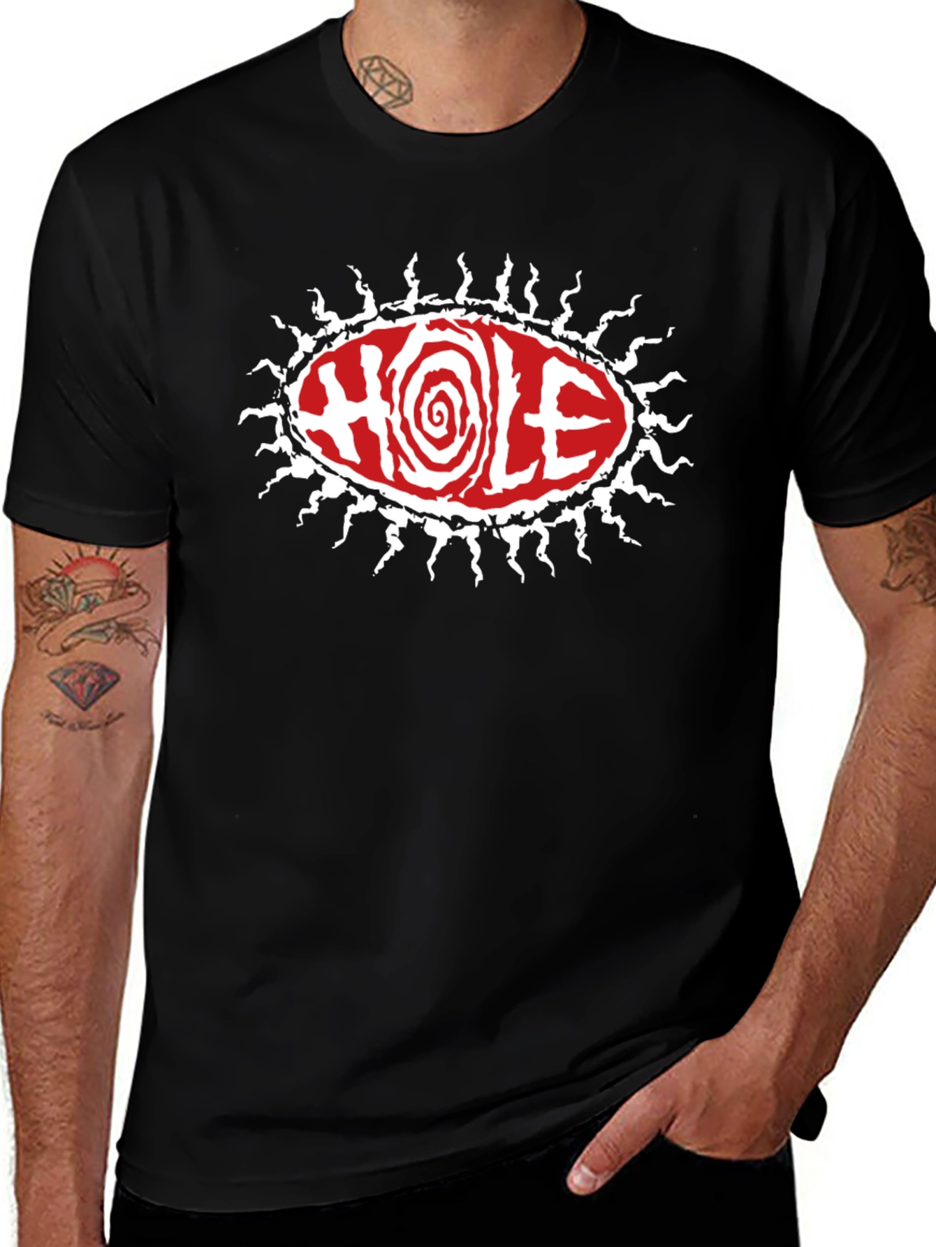 Hole Band T-Shirt - Black Graphic Tee