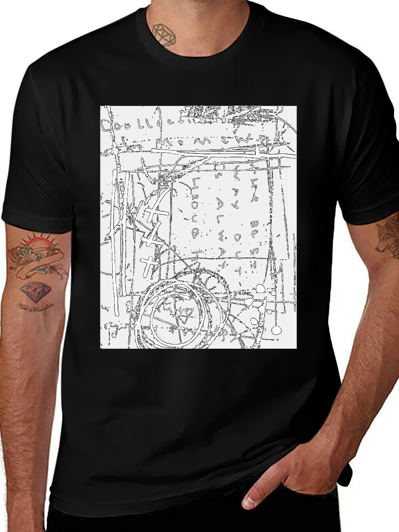 Variant 5 of Abstract Line Art Graphic Tee - Black