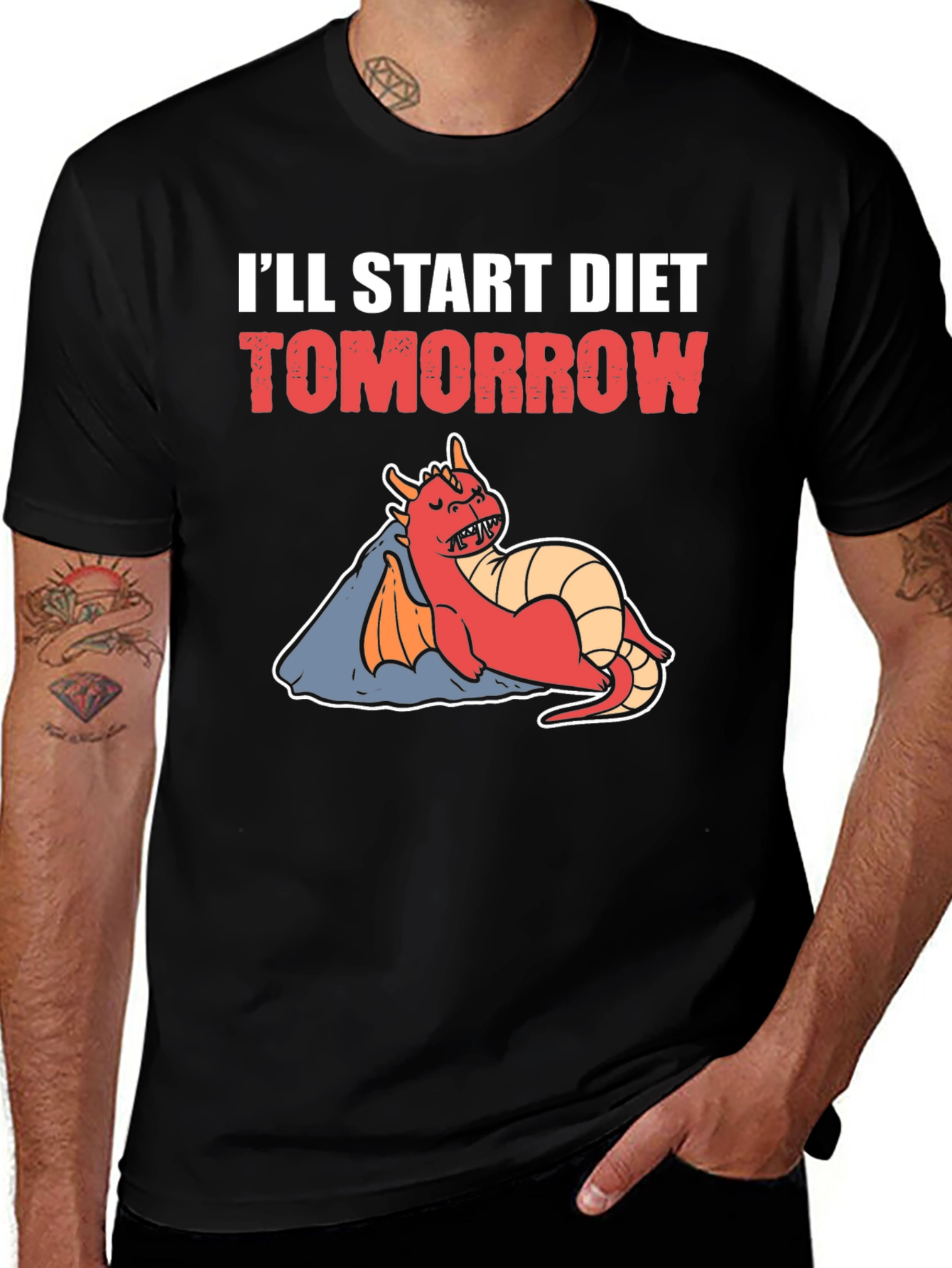 Variant 22 of Diet Tomorrow Dragon T-Shirt - Funny Lazy Cartoon Tee