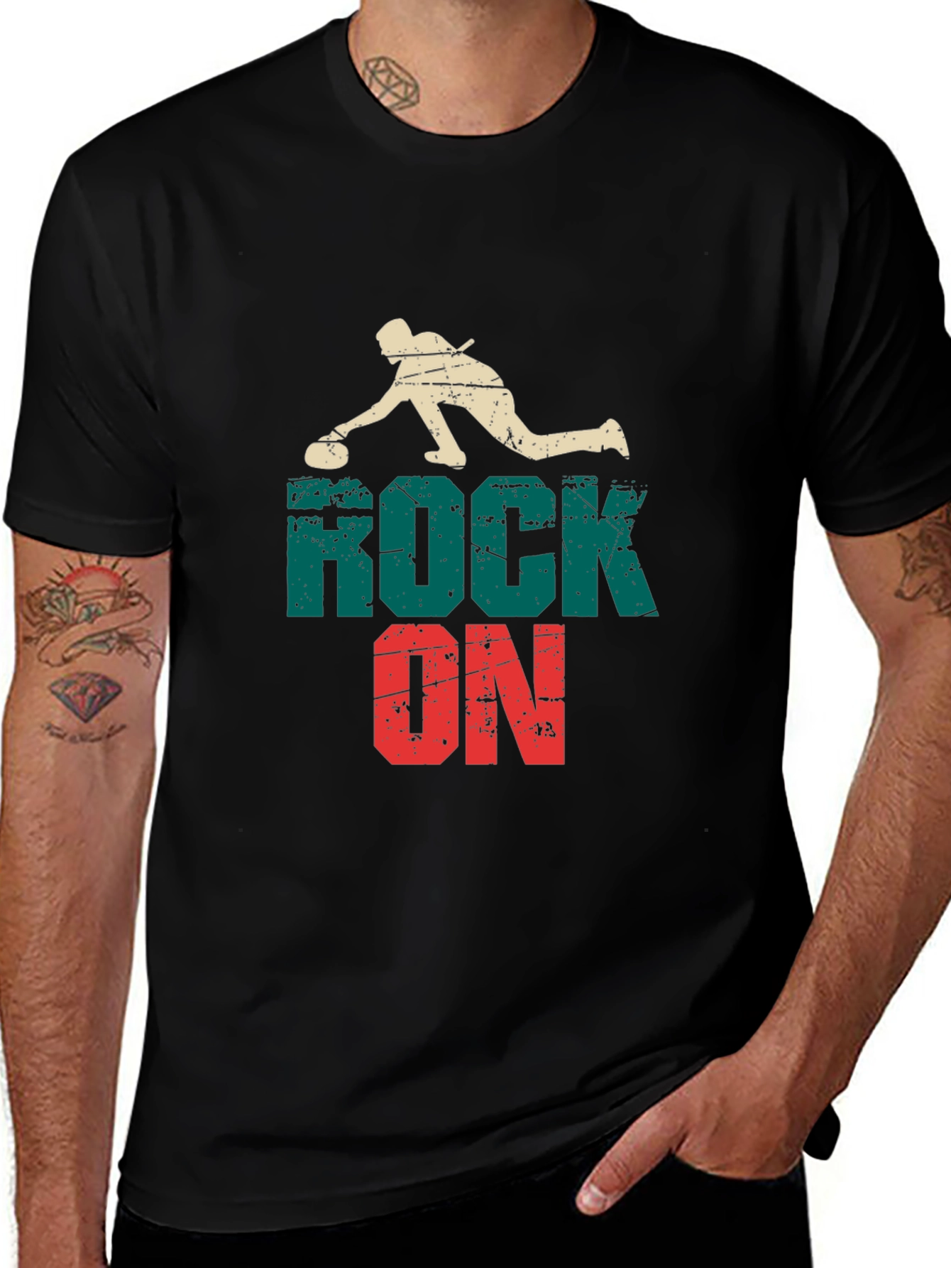 Variant 29 of Rock On Curling Graphic Tee - Black Cotton