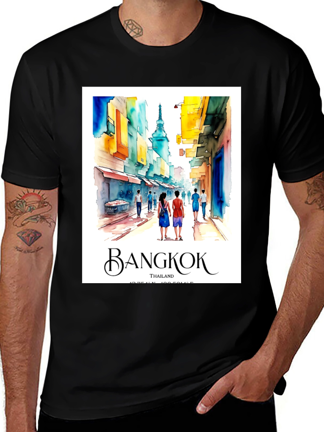 Bangkok Thailand T-Shirt: Watercolor Street Scene