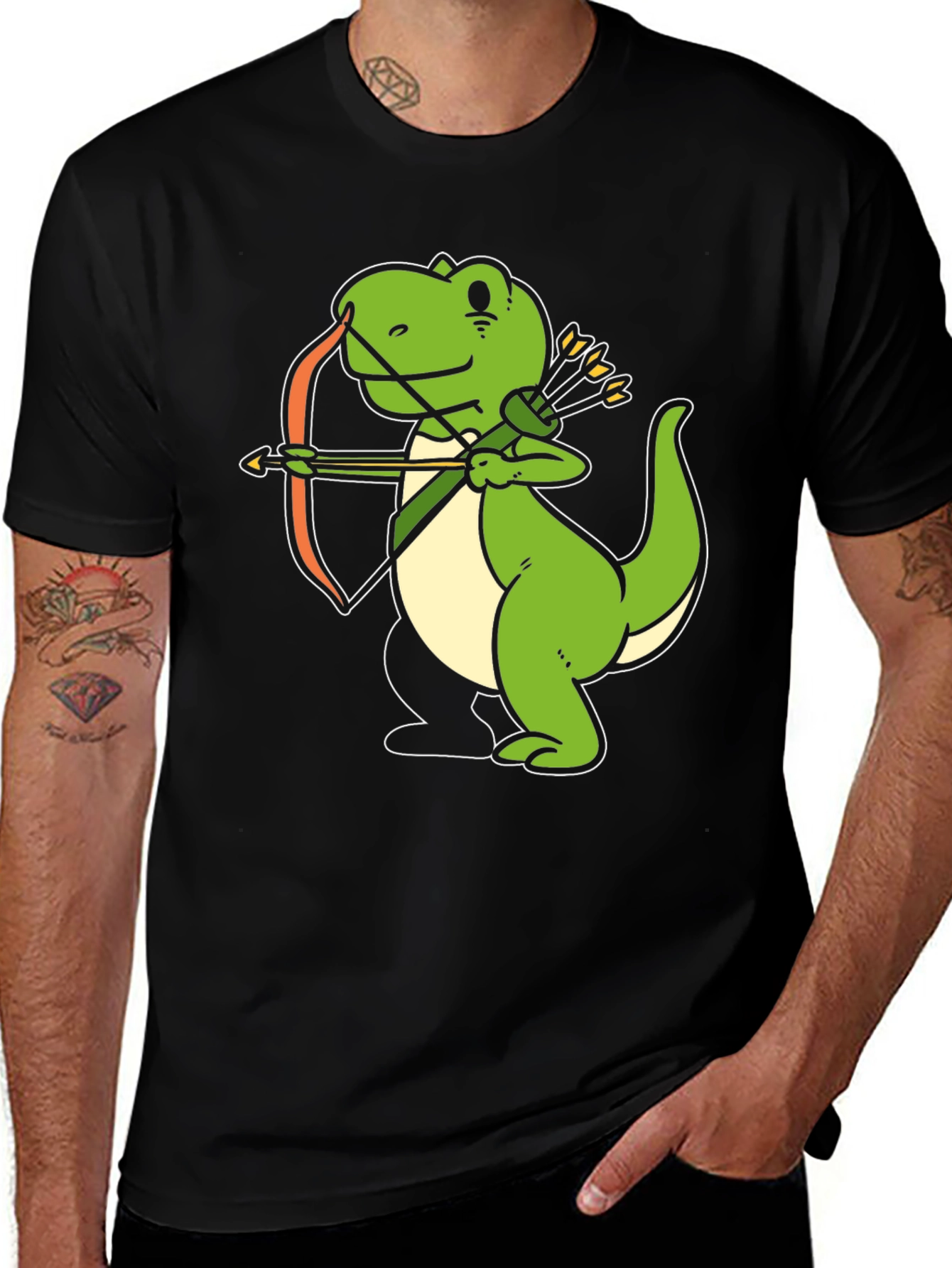 Variant 12 of Dino Archer Black T-Shirt - Fun Novelty Tee