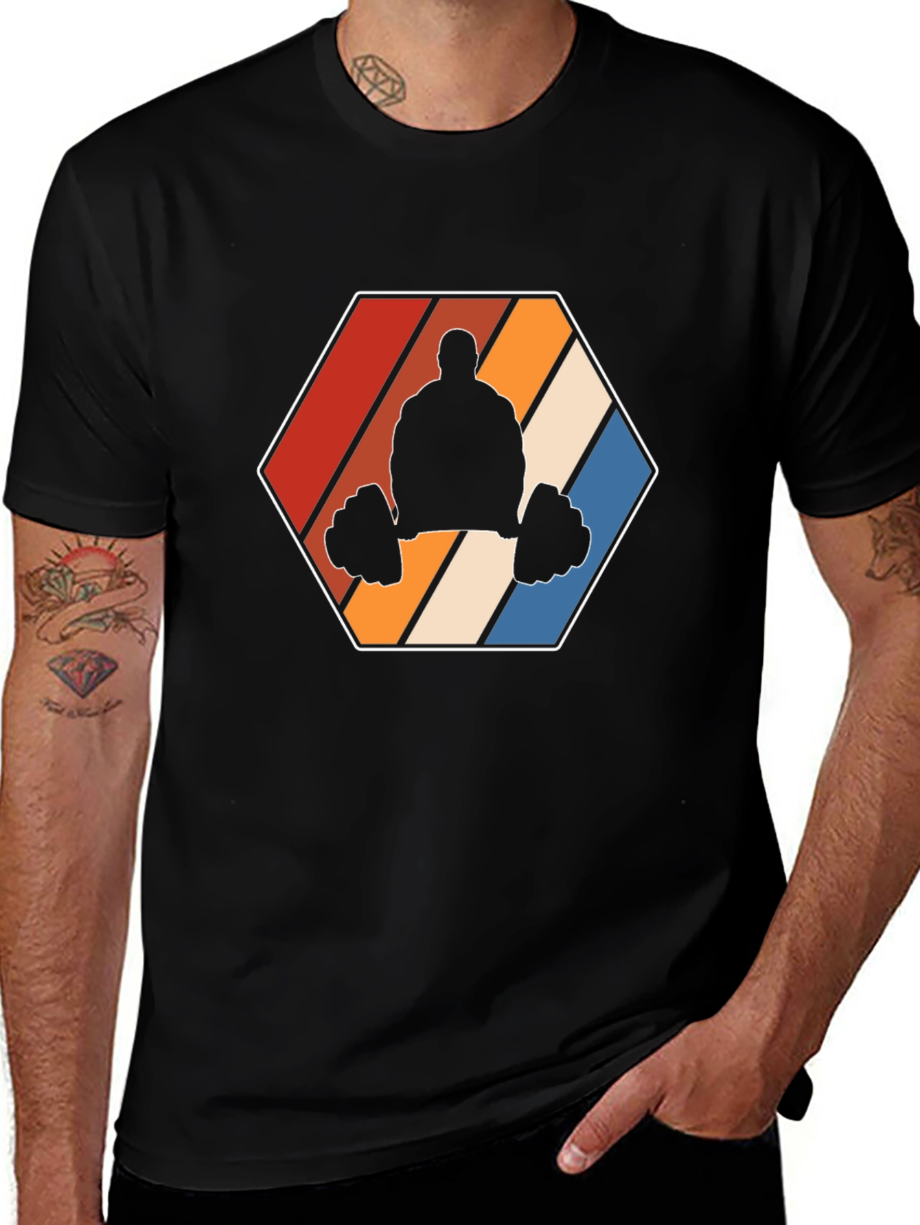 Variant 29 of Retro Gym T-Shirt - Weightlifting Silhouette