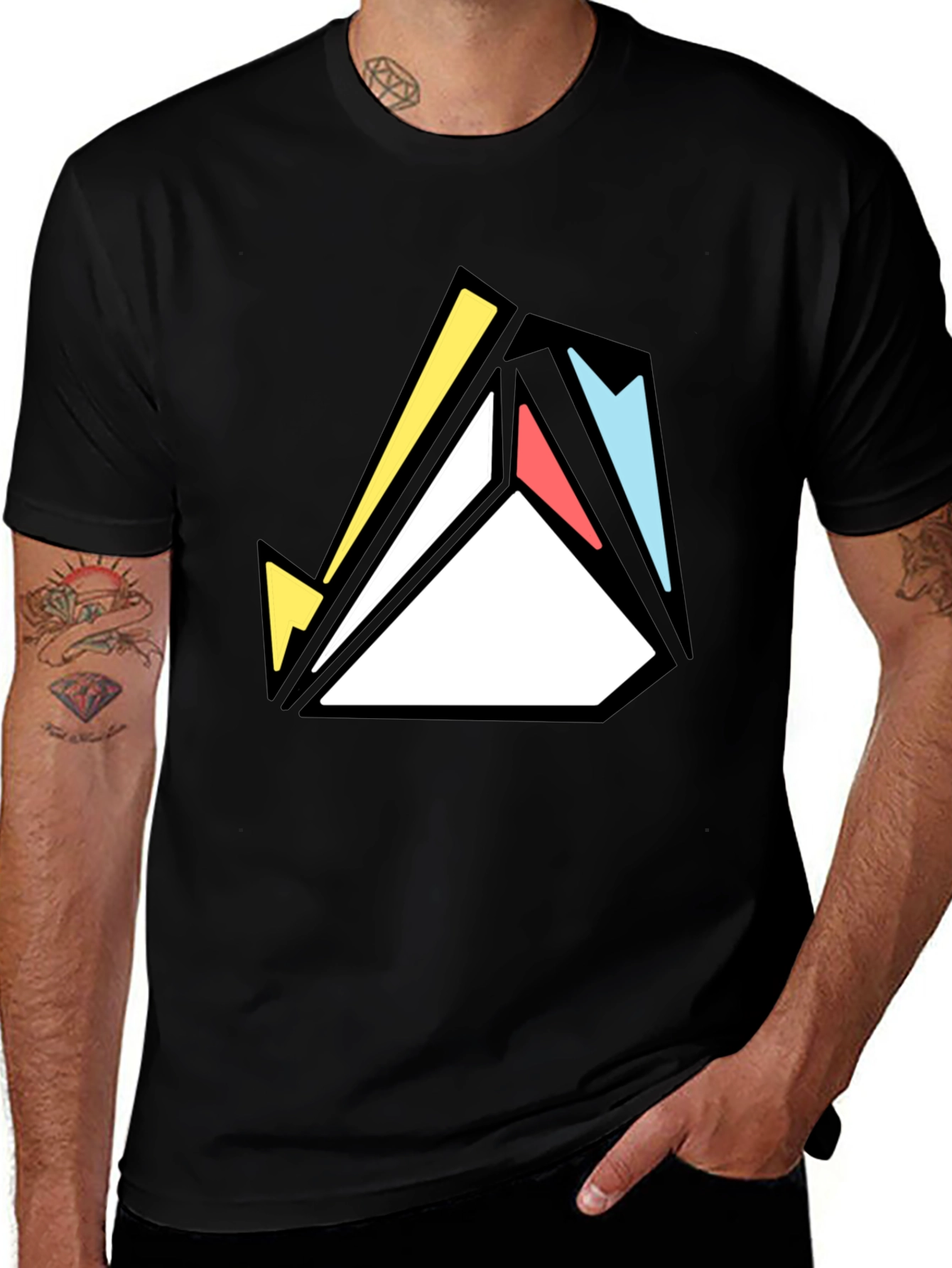Variant 16 of Geometric Abstract Graphic Print Tee - Black