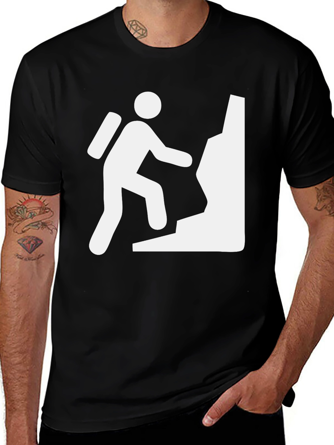 Rock Climbing Hiker Graphic Tee - Black