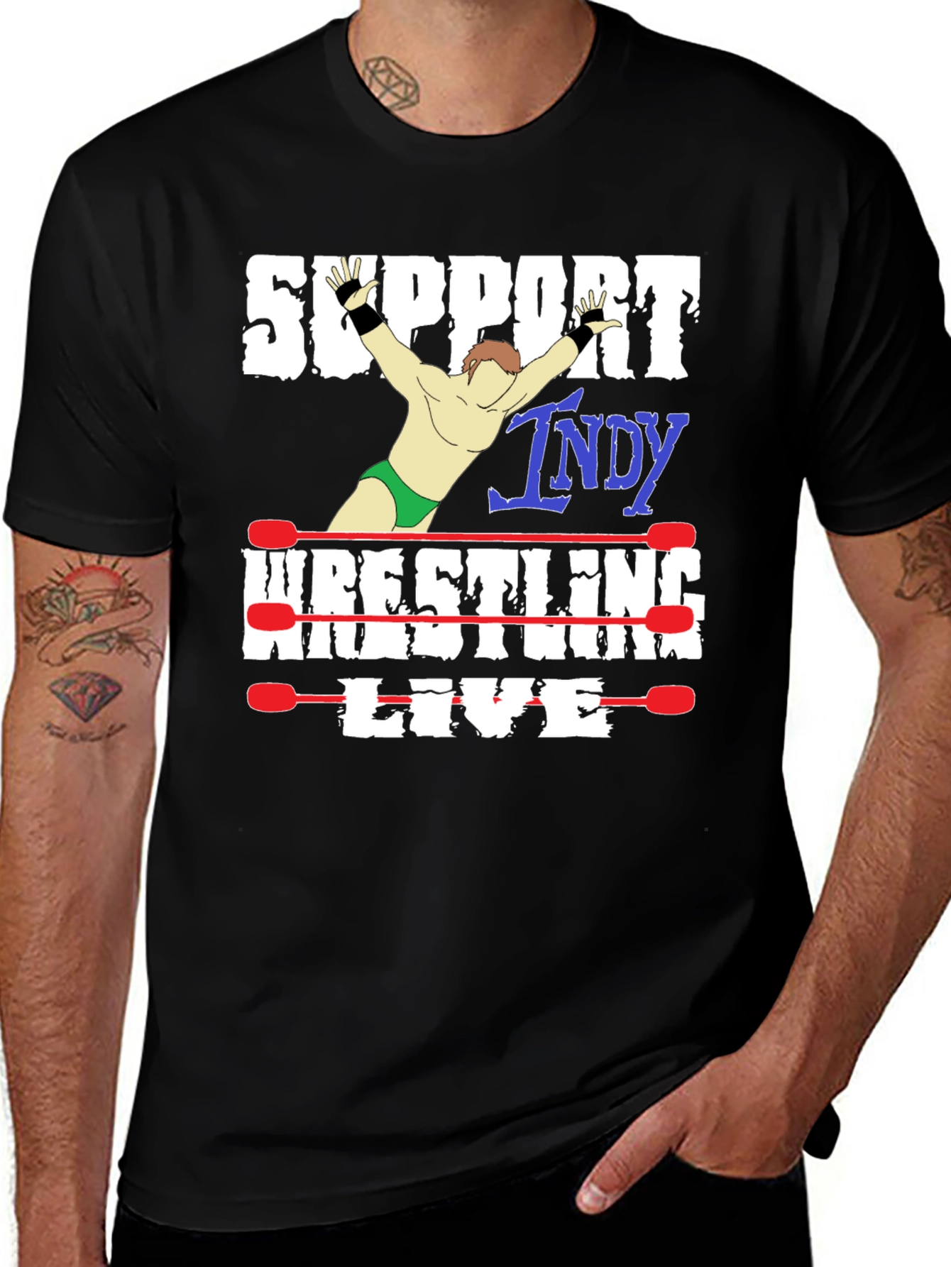 Variant 17 of Support Indy Wrestling Live Black T-Shirt