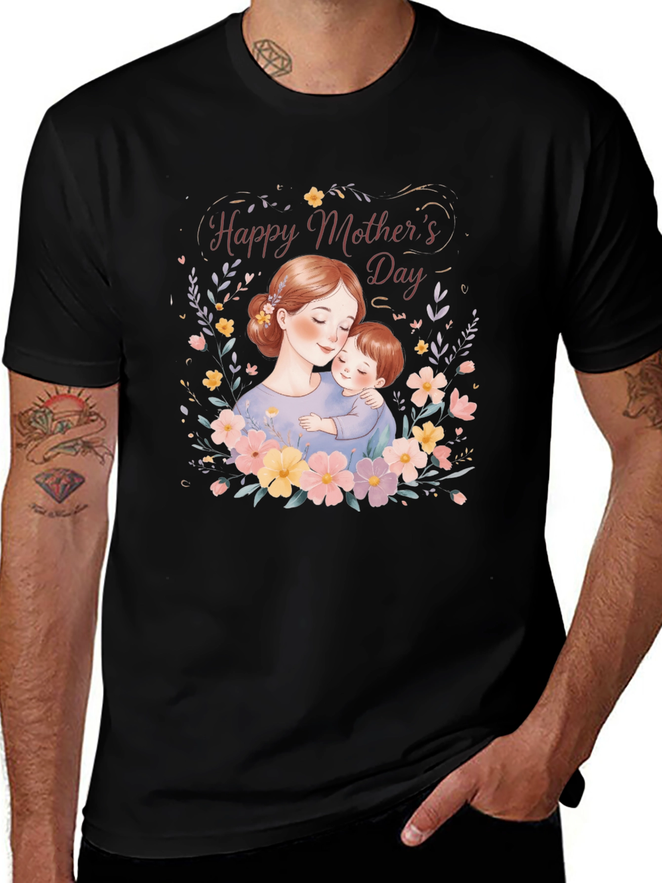Mother's Day T-Shirt, Mom and Child, Floral Design