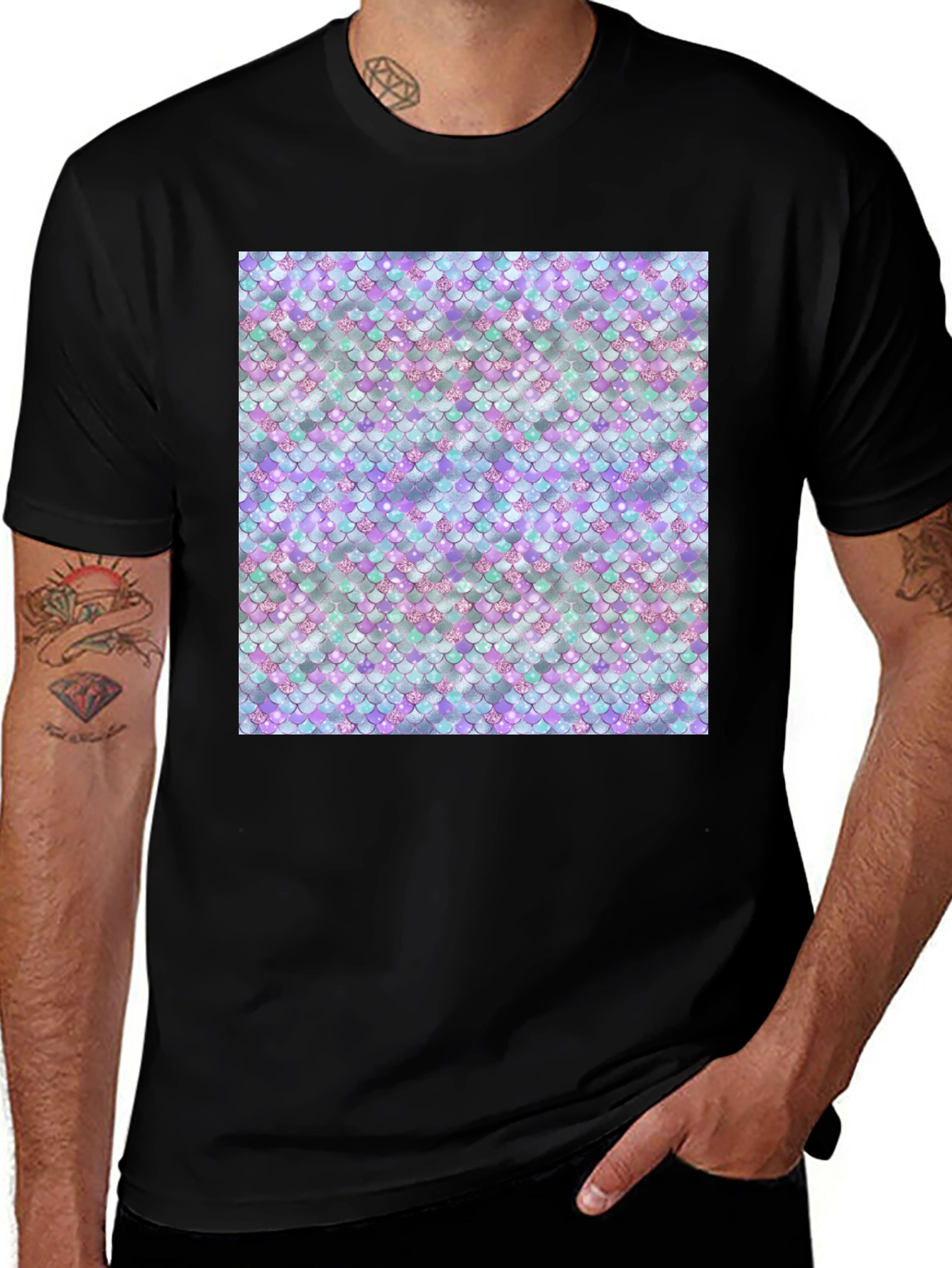 Variant 7 of Mermaid Scale Pattern Black T-Shirt