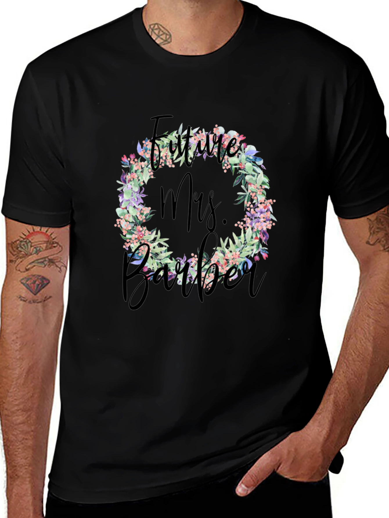 Variant 7 of Future Mrs. Barber Floral Wreath T-Shirt