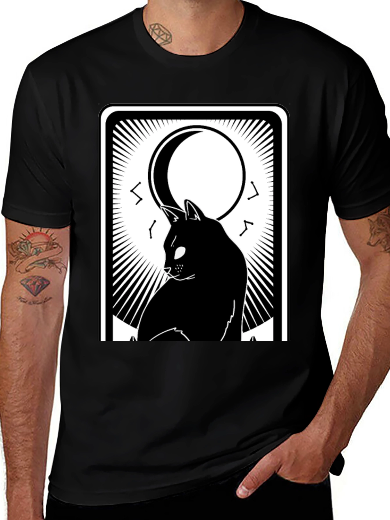 Variant 16 of Mystic Cat Tarot Card T-Shirt - Black