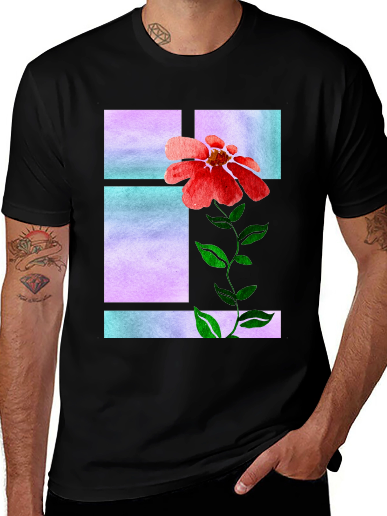 Variant 4 of Floral Watercolor Graphic Black T-Shirt