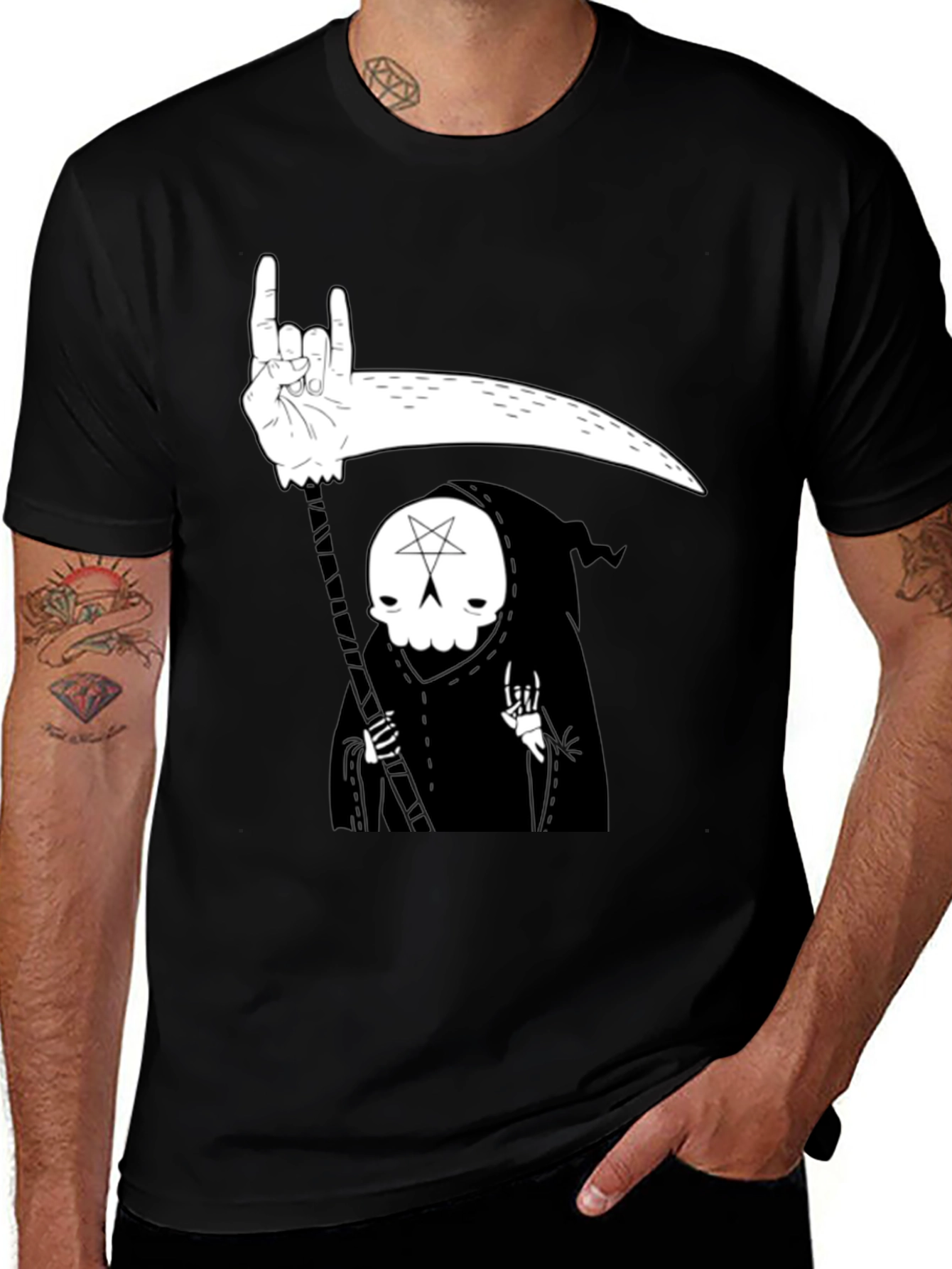 Grim Reaper Rock On Graphic Tee - Black