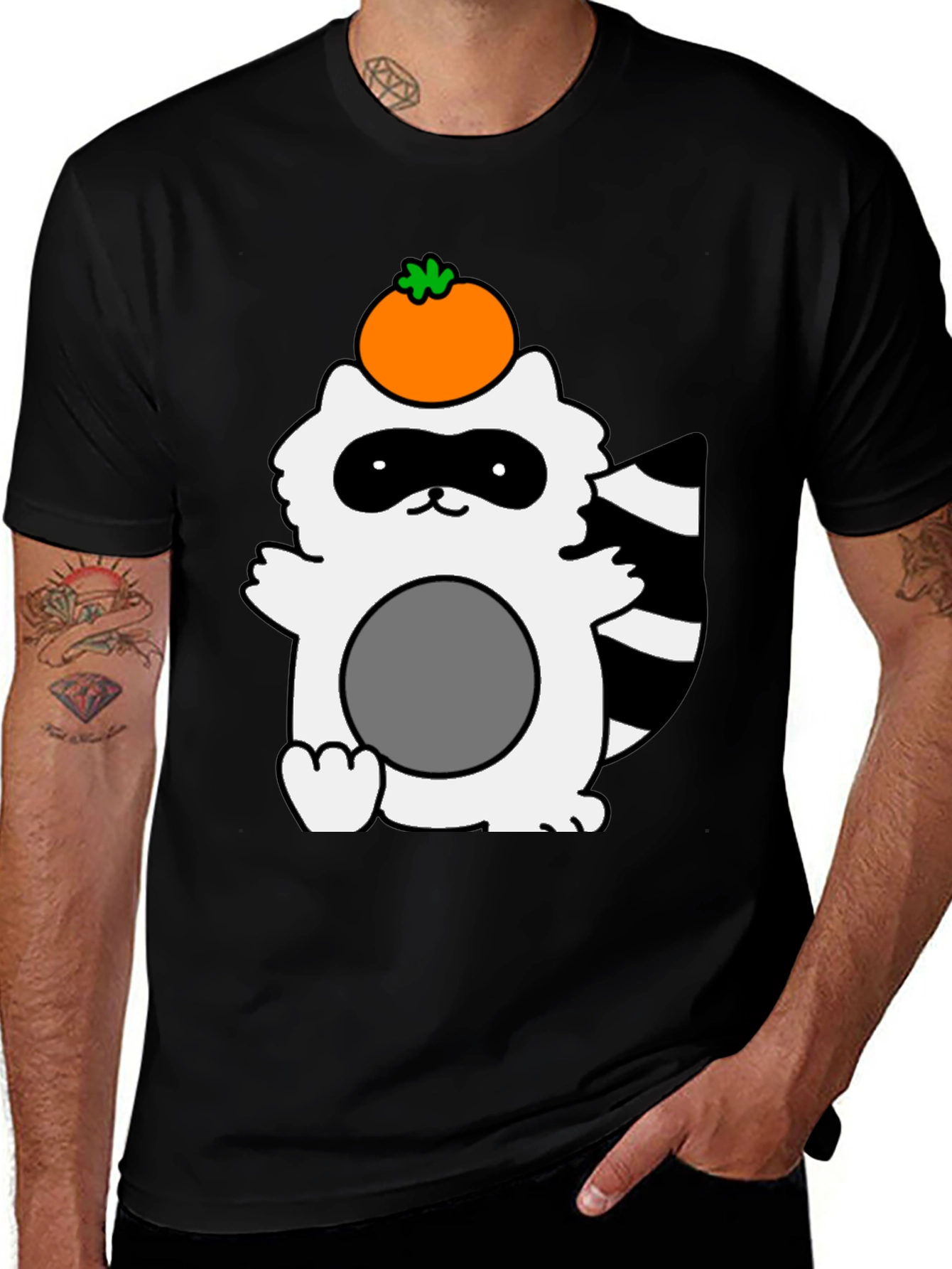 Variant 5 of Cute Raccoon with Orange Fruit T-Shirt
