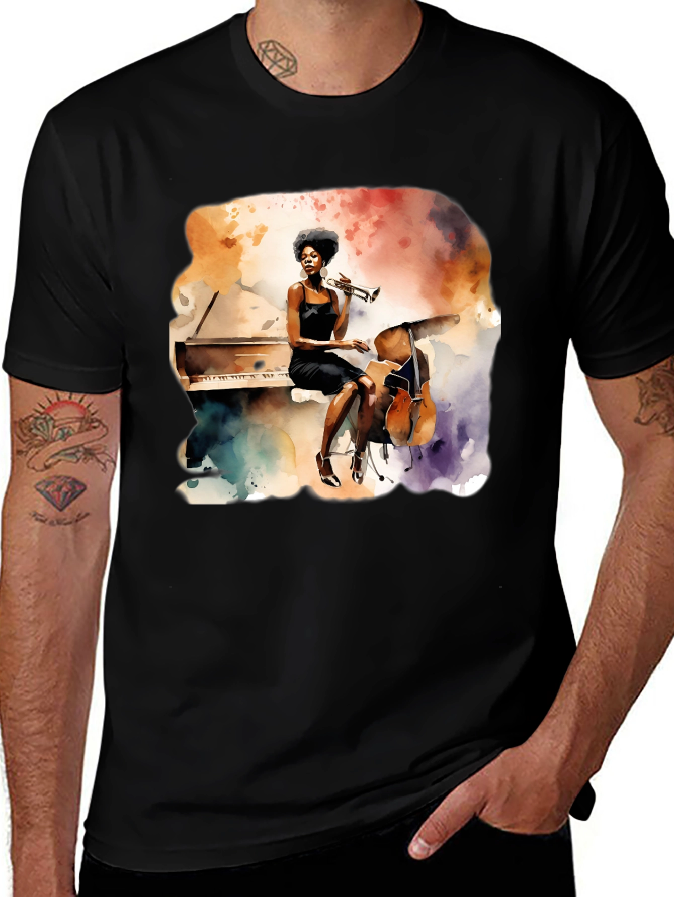 Variant 3 of Watercolor Jazz Musician Unisex Tee