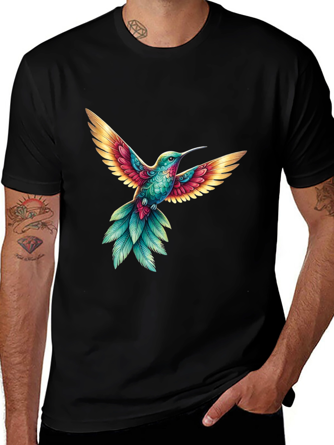 Variant 17 of Hummingbird Graphic Print Tee - Stylish Men's T-Shirt