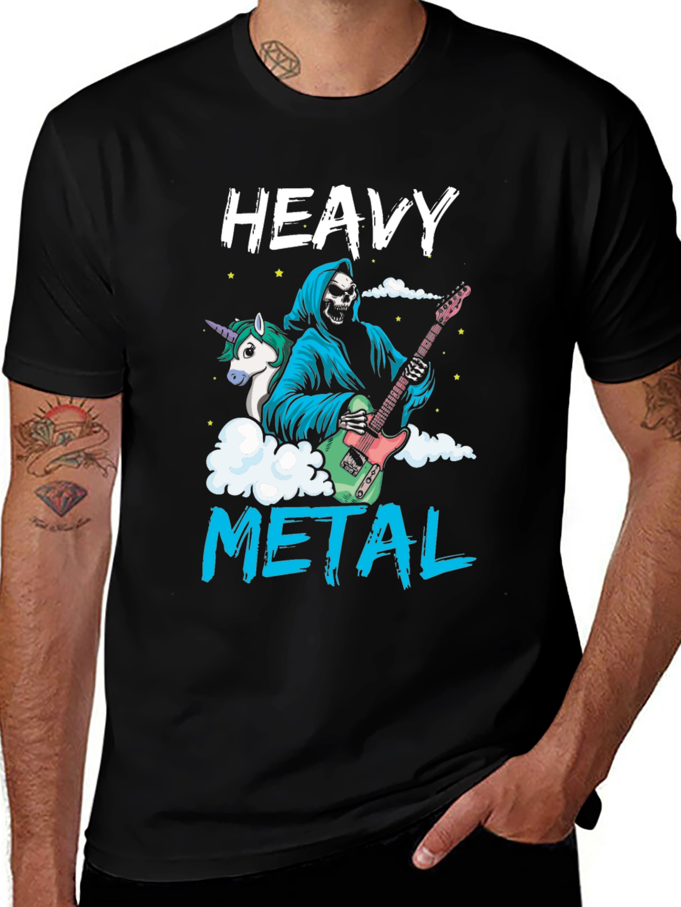 Variant 8 of Heavy Metal Graphic Tee - Grim Reaper Unicorn Guitarist