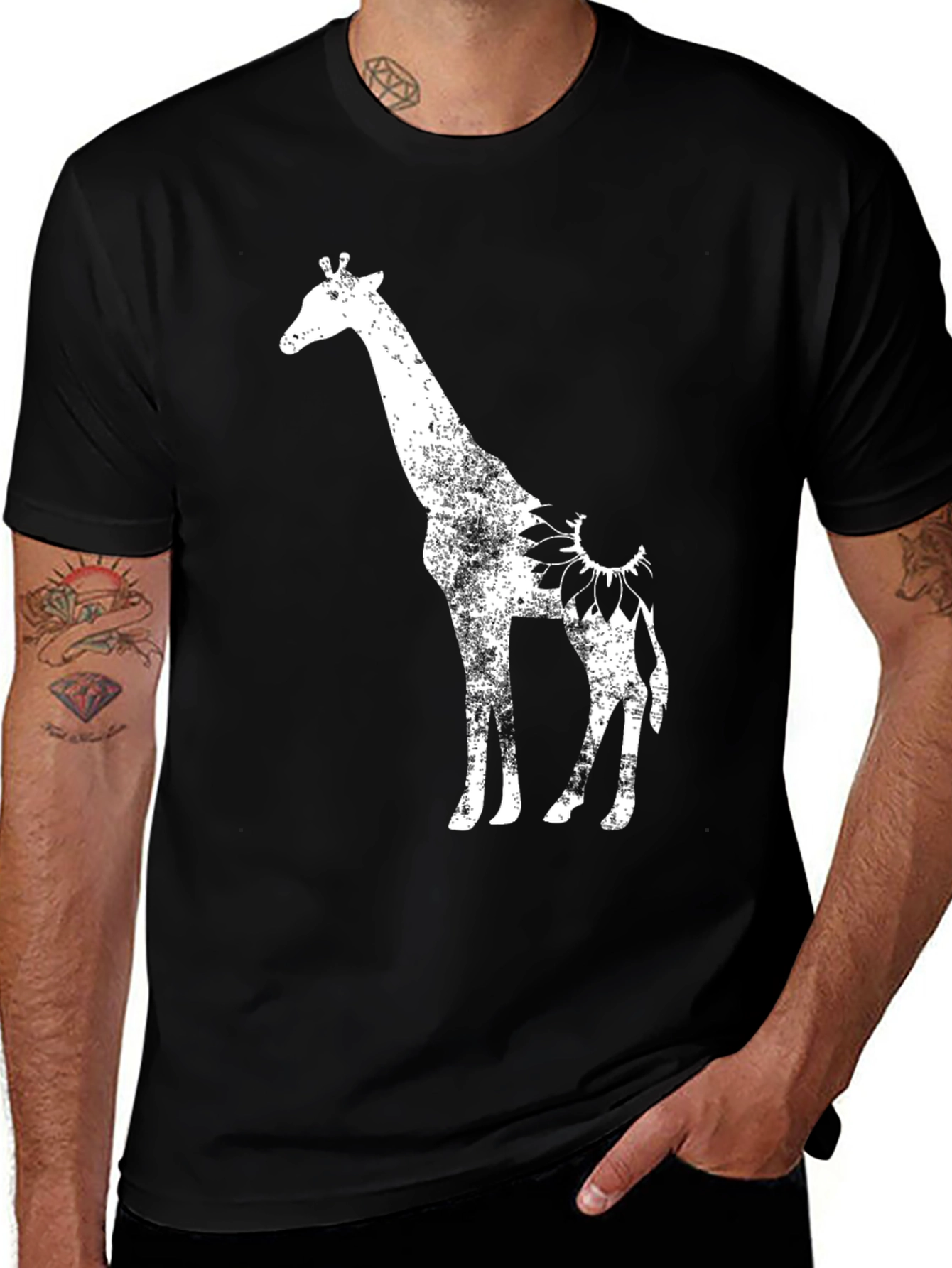 Variant 26 of Giraffe Sunflower Graphic Tee - Black Cotton Blend