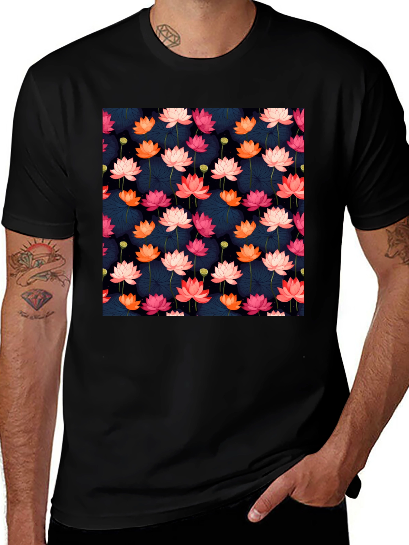 Variant 8 of Lotus Flower Pattern T-Shirt - Modern Design