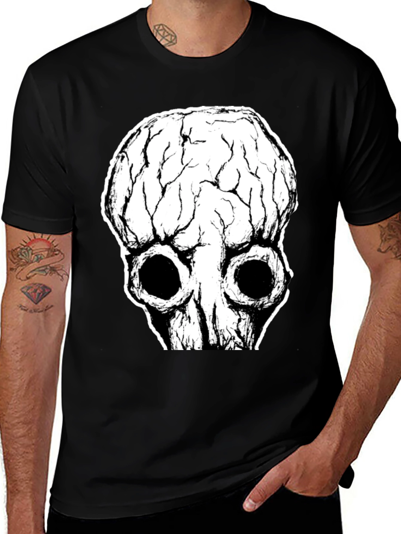 Variant 15 of Brain Skull Graphic Tee - Unique Men's Black T-Shirt