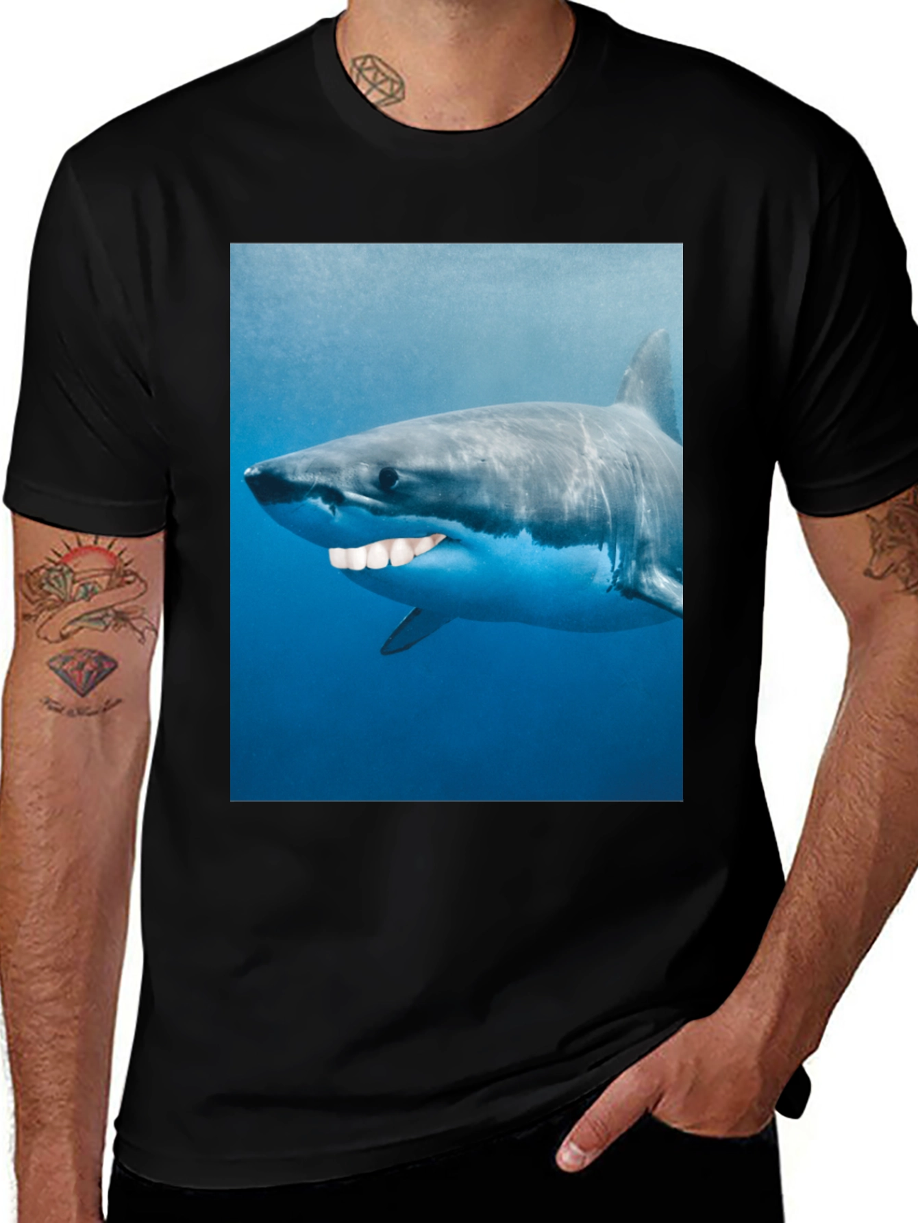 Variant 21 of Funny Shark Graphic T-Shirt - Men's Black Tee