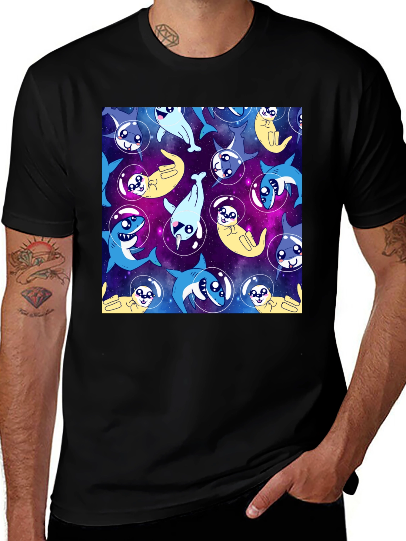 Variant 13 of Space Animal Pattern Black T-Shirt