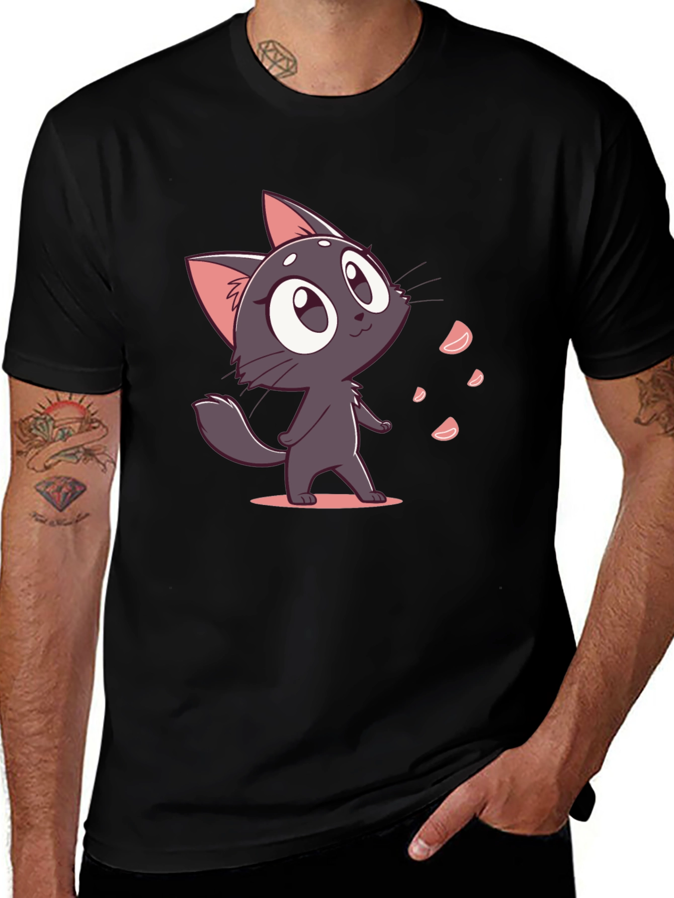 Variant 19 of Cute Cartoon Cat Black T-Shirt
