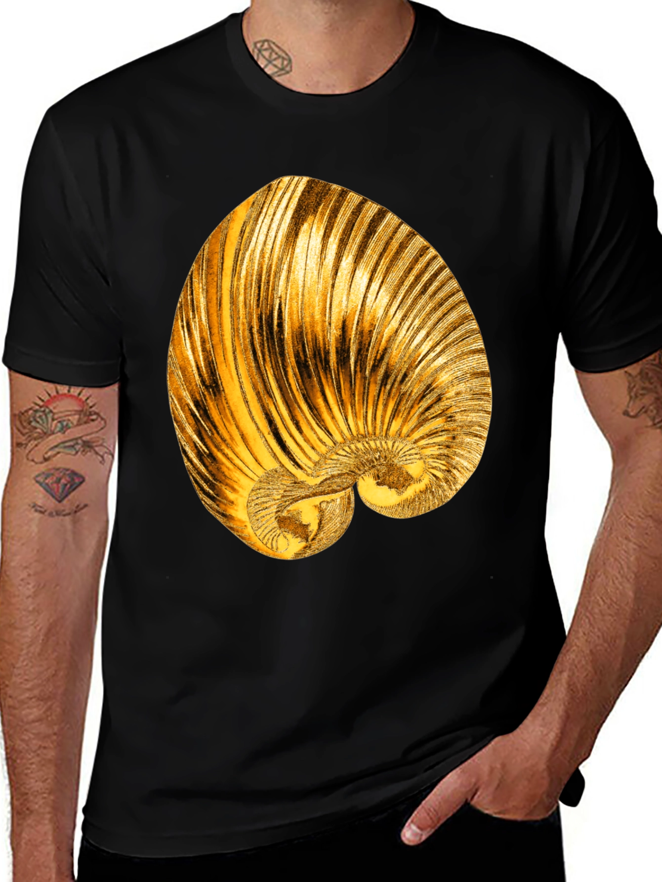 Variant 8 of Golden Shell Graphic Tee - Unique Ocean Design