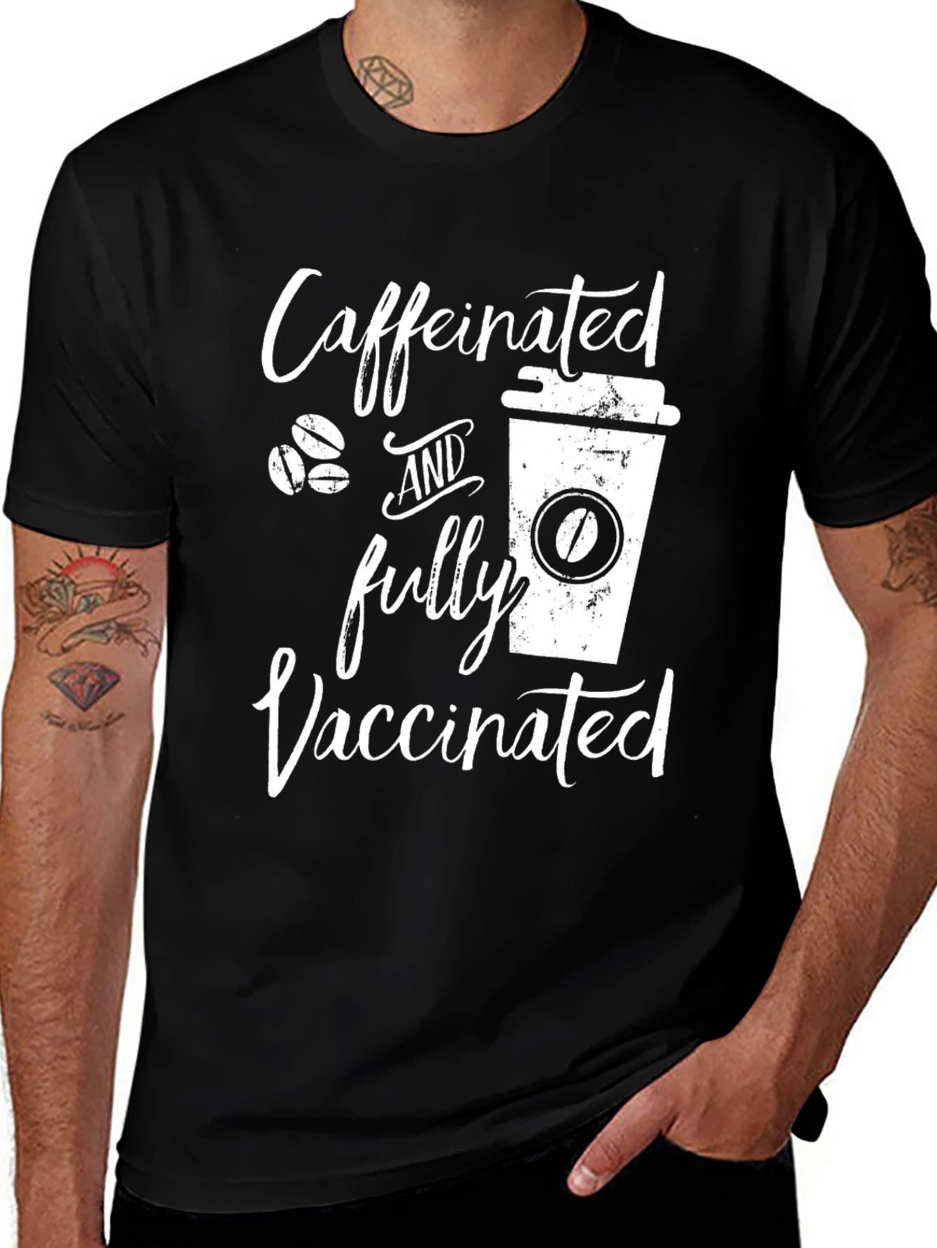 Variant 11 of Caffeinated and Fully Vaccinated Black T-Shirt