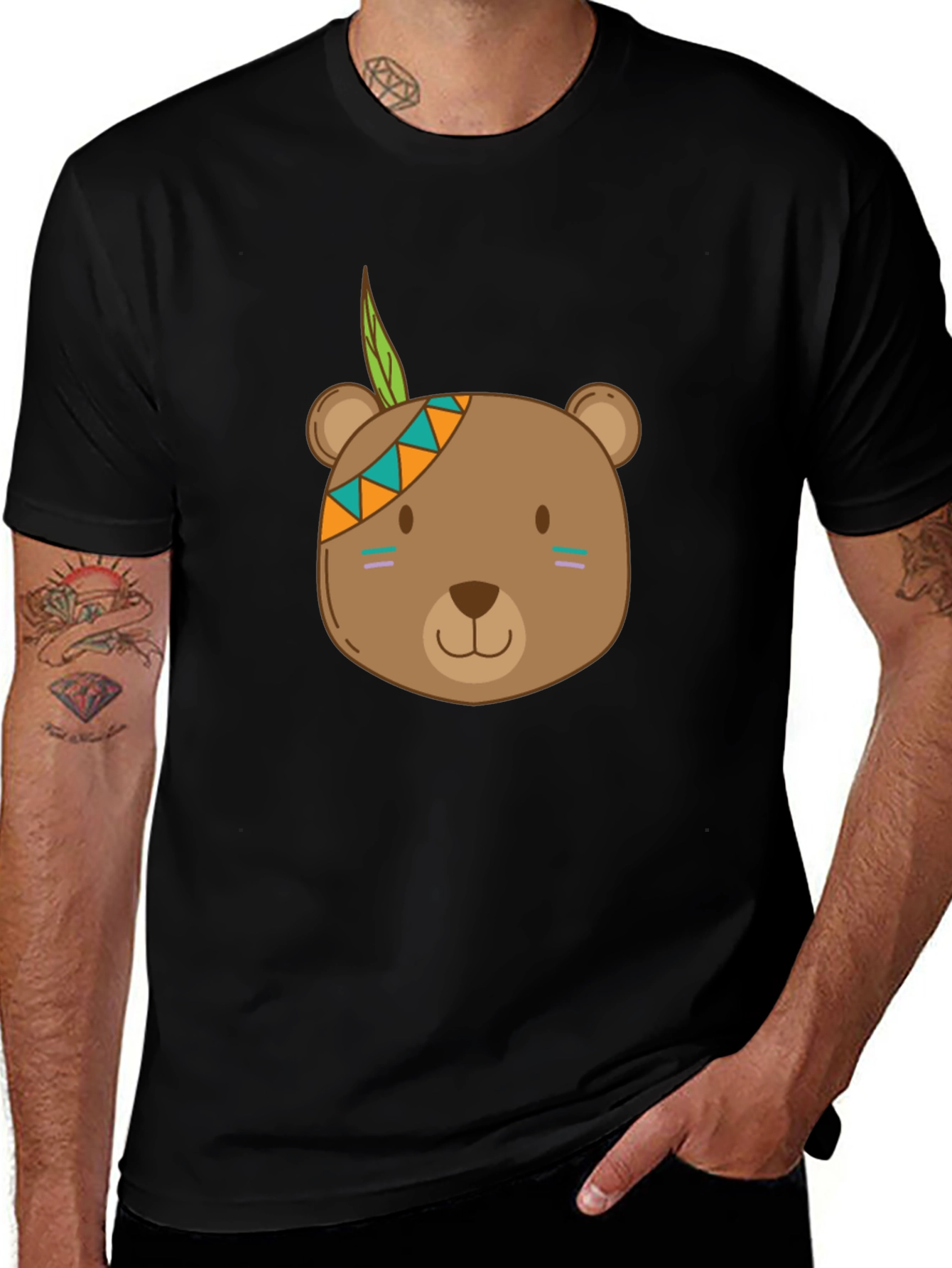 Variant 29 of Cute Bear Graphic Tee - Black Crewneck T-Shirt